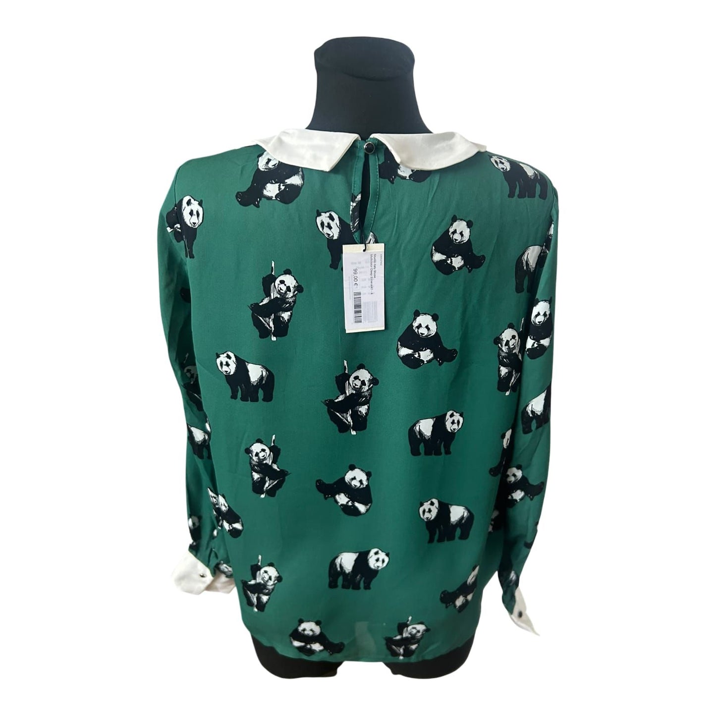 Studio Italy Damen Bluse Grün Panda Muster Langarm Viskose Neu