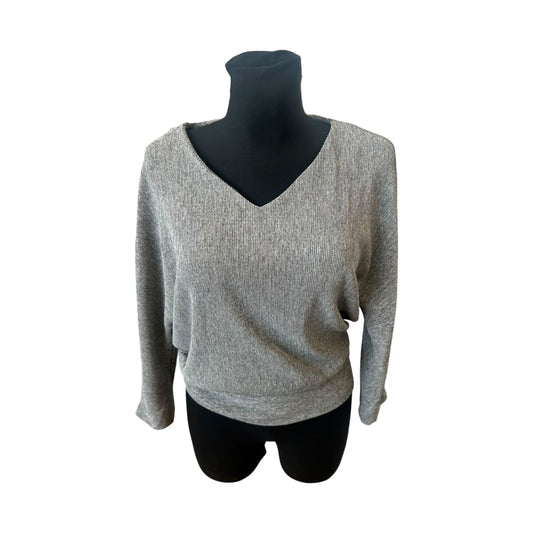 Opus Damen Shirt Grau Fledermaus 3/4 Arm V-Ausschnitt Stretch