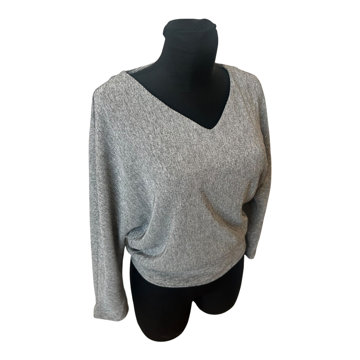 Opus Damen Shirt Grau Fledermaus 3/4 Arm V-Ausschnitt Stretch