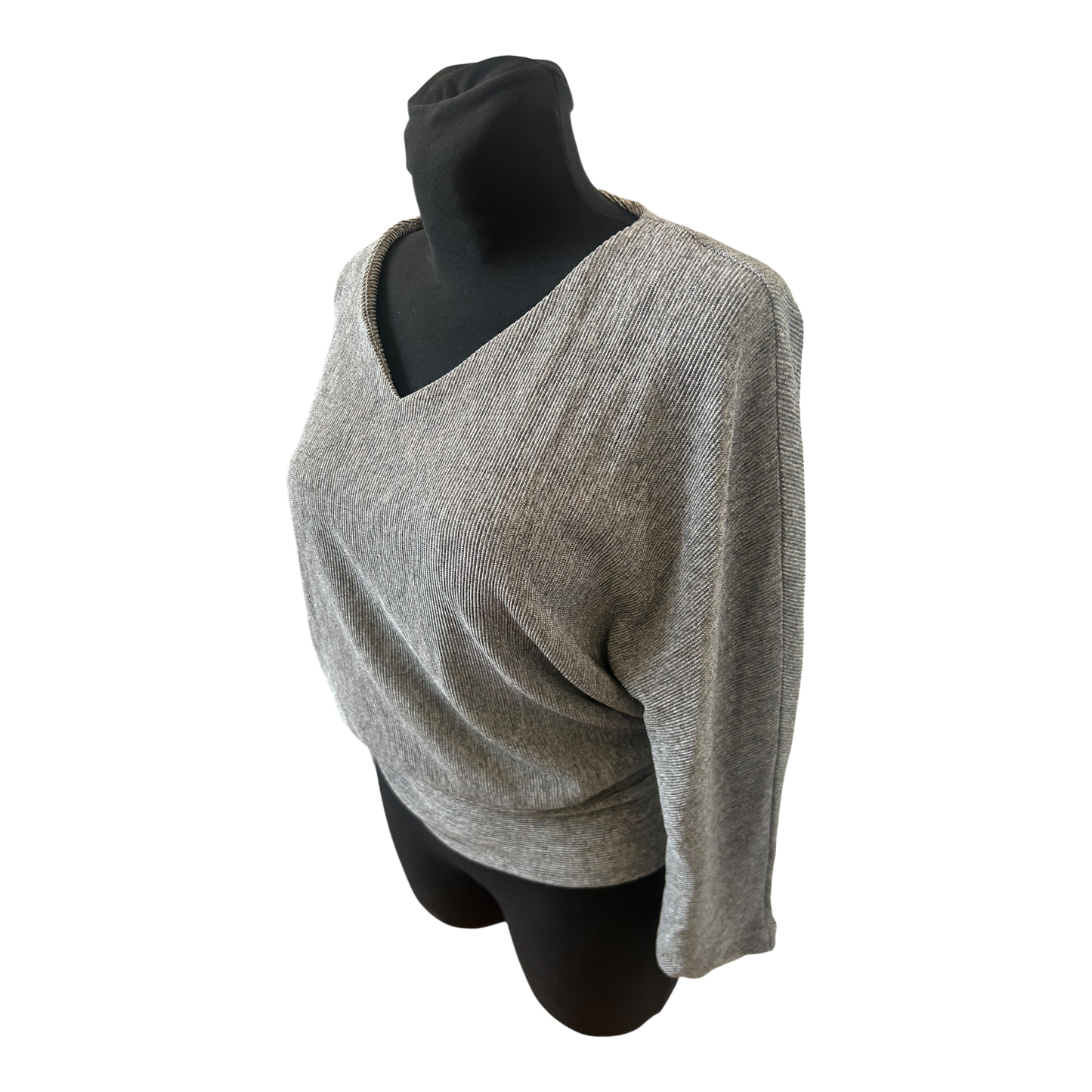 Opus Damen Shirt Grau Fledermaus 3/4 Arm V-Ausschnitt Stretch