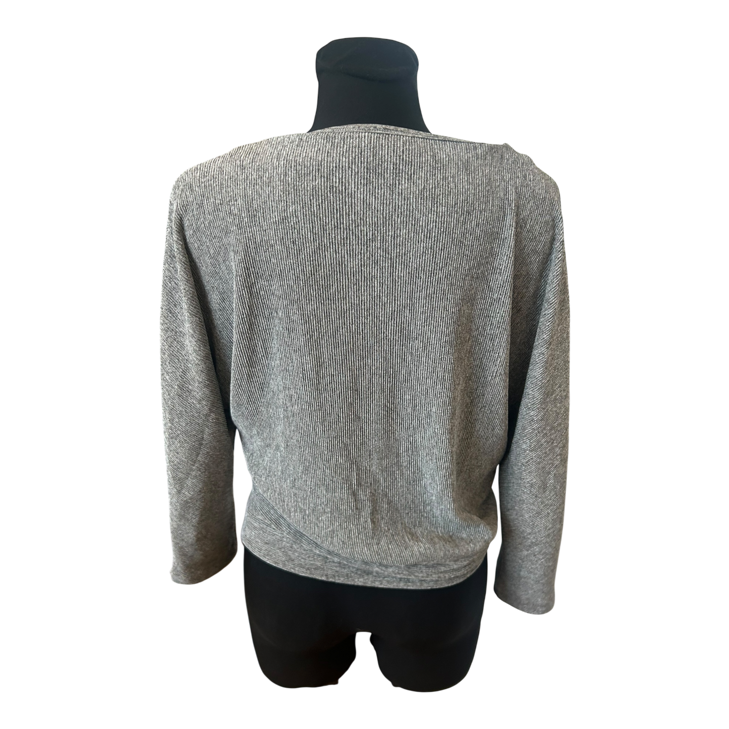 Opus Damen Shirt Grau Fledermaus 3/4 Arm V-Ausschnitt Stretch