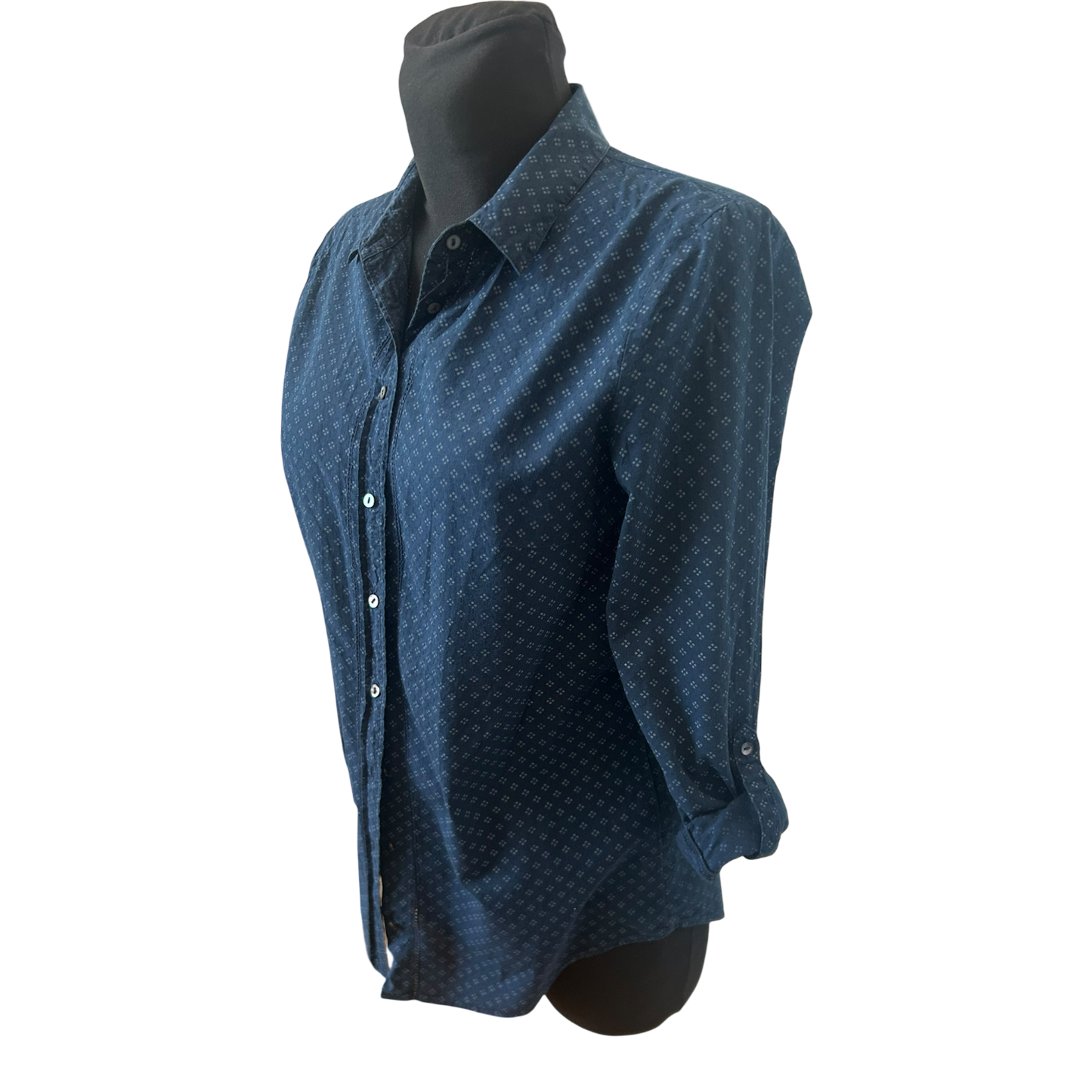 Esprit Damen Bluse Langarm Krempelärmel Gr 36 Blau Gemustert Frühling Sommer