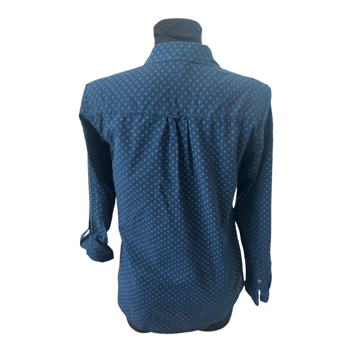 Esprit Damen Bluse Langarm Krempelärmel Gr 36 Blau Gemustert Frühling Sommer
