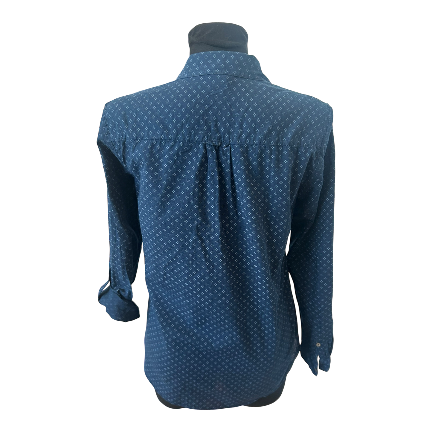 Esprit Damen Bluse Langarm Krempelärmel Gr 36 Blau Gemustert Frühling Sommer