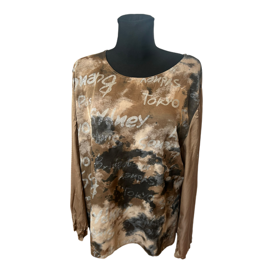 Made in Italy Damen Langbluse XL Muster Rundhals Krempelärmel