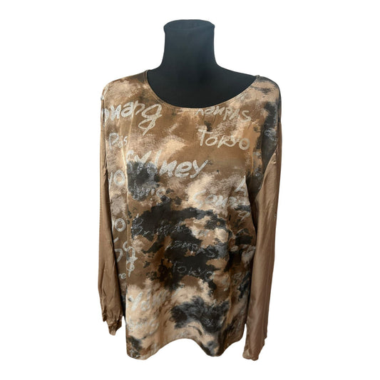 Made in Italy Damen Langbluse XL Muster Rundhals Krempelärmel