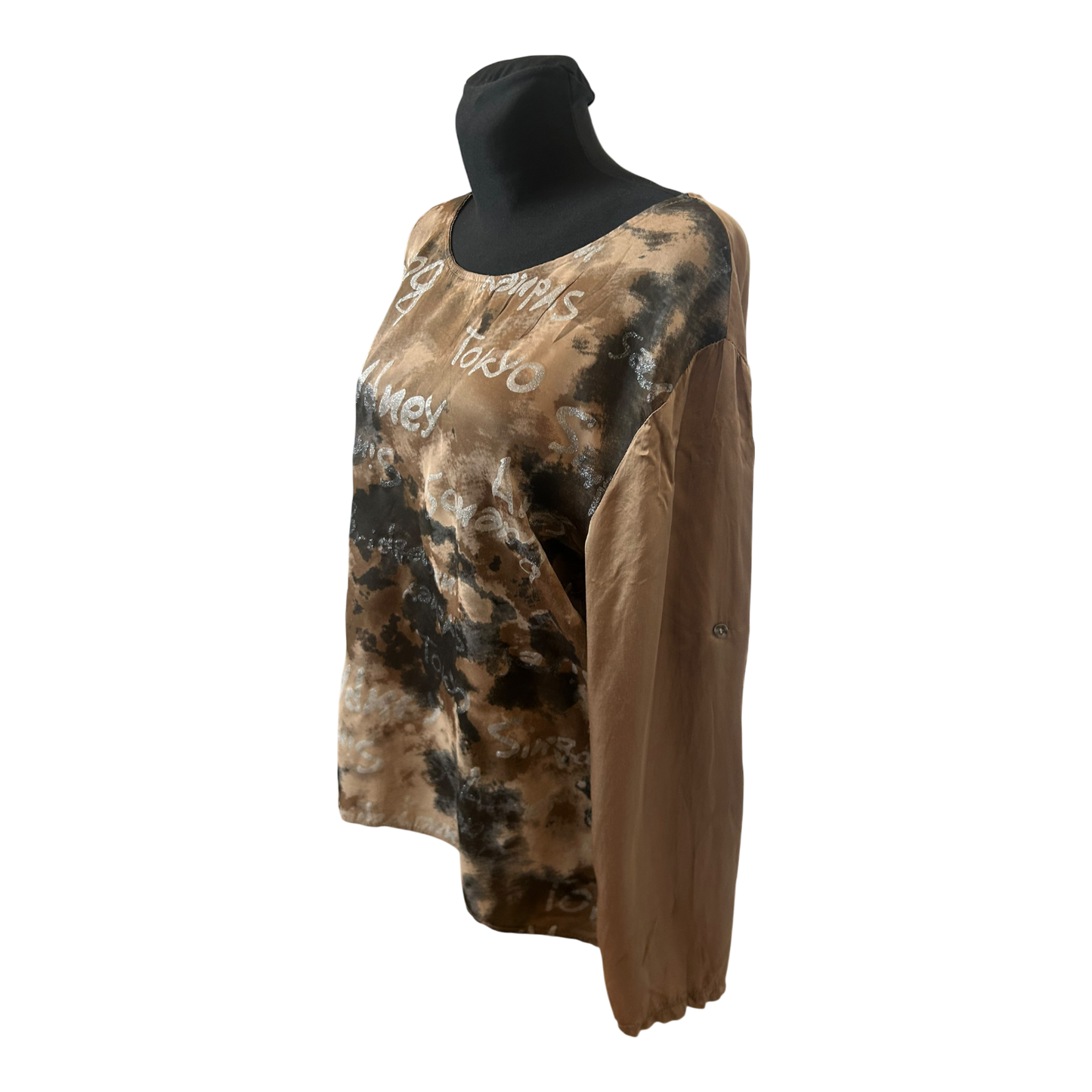 Made in Italy Damen Langbluse XL Muster Rundhals Krempelärmel