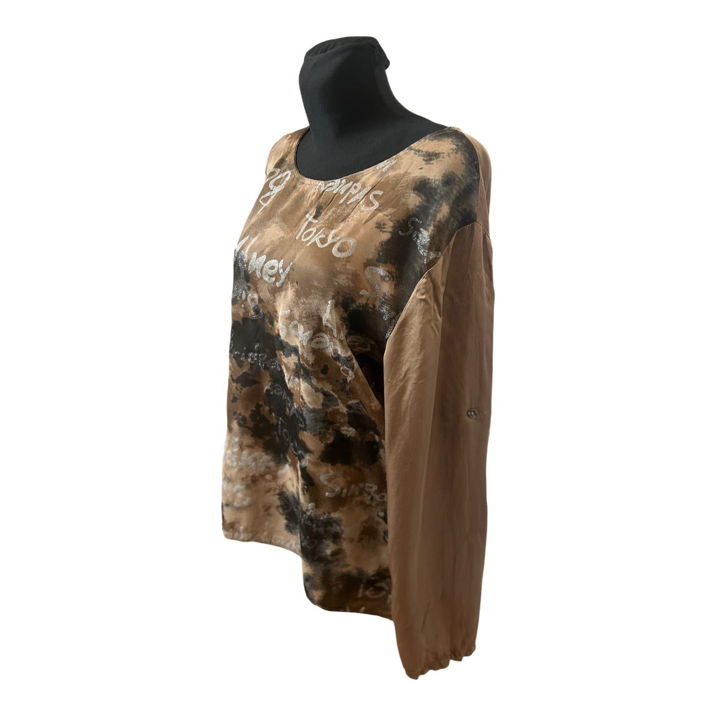 Made in Italy Damen Langbluse XL Muster Rundhals Krempelärmel