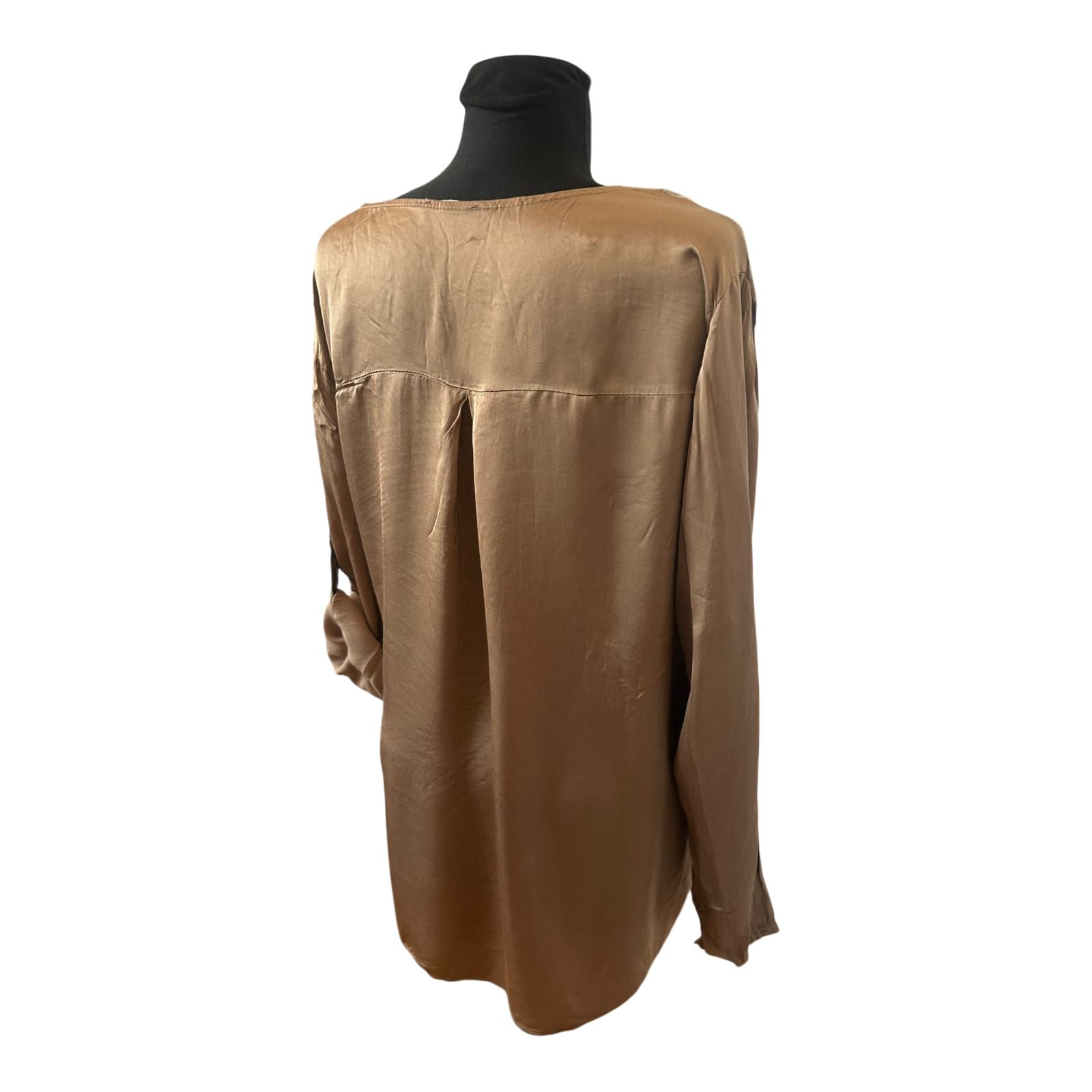 Made in Italy Damen Langbluse XL Muster Rundhals Krempelärmel