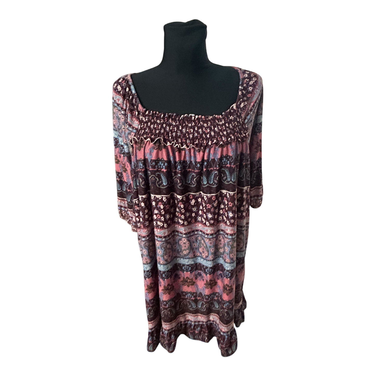 Yessica Damenkleid Größe XL Braun Muster Kurzarm Polyester Midi