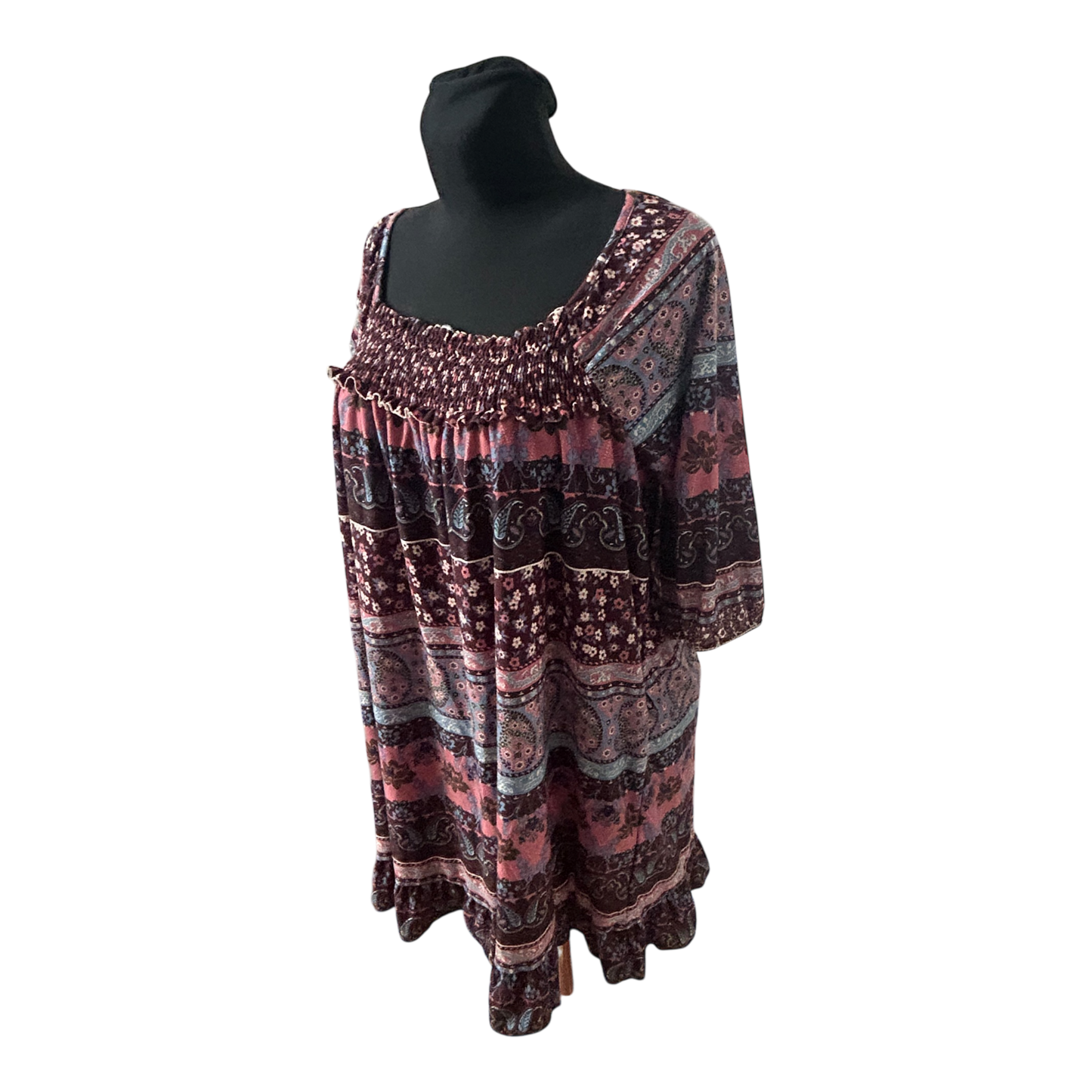 Yessica Damenkleid Größe XL Braun Muster Kurzarm Polyester Midi