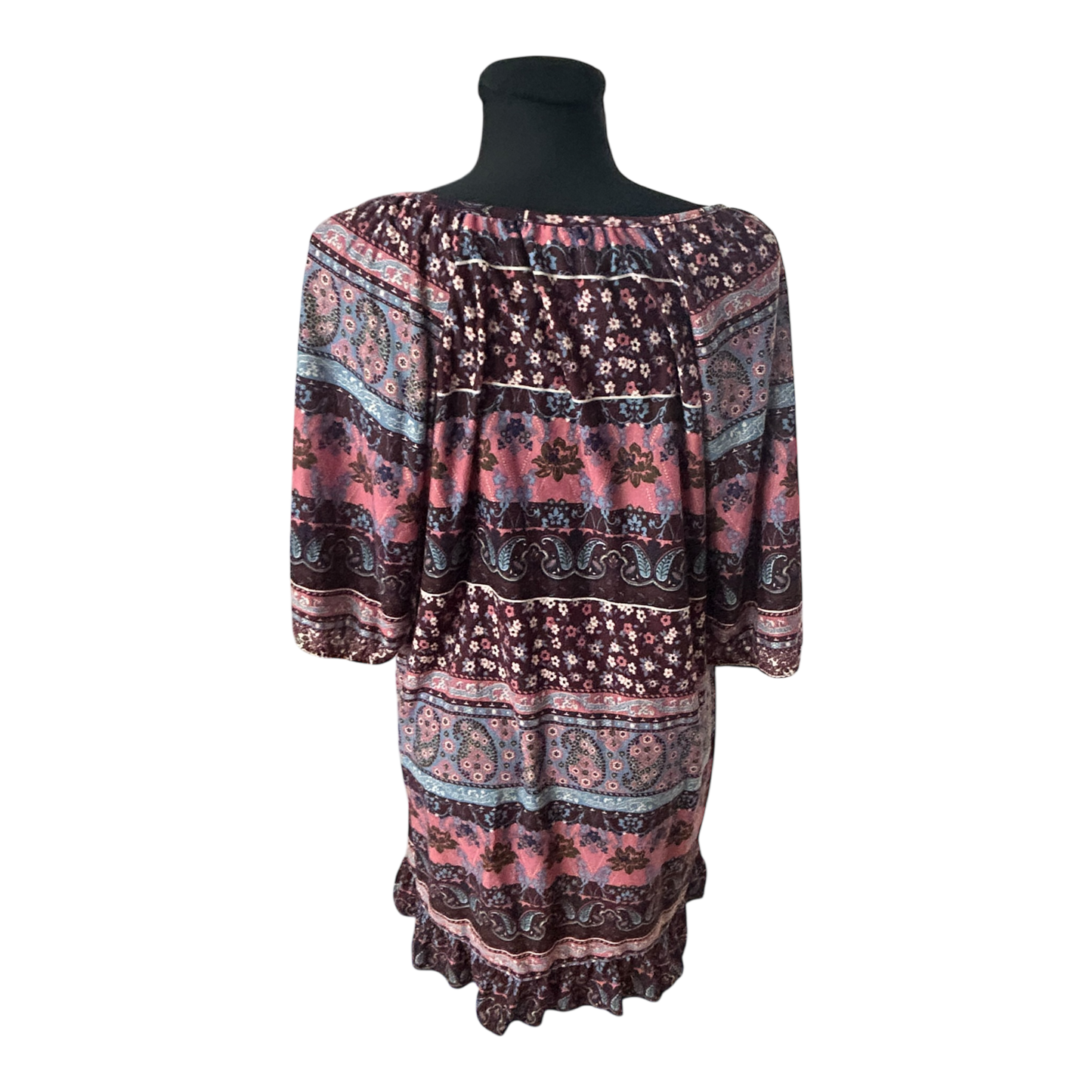 Yessica Damenkleid Größe XL Braun Muster Kurzarm Polyester Midi