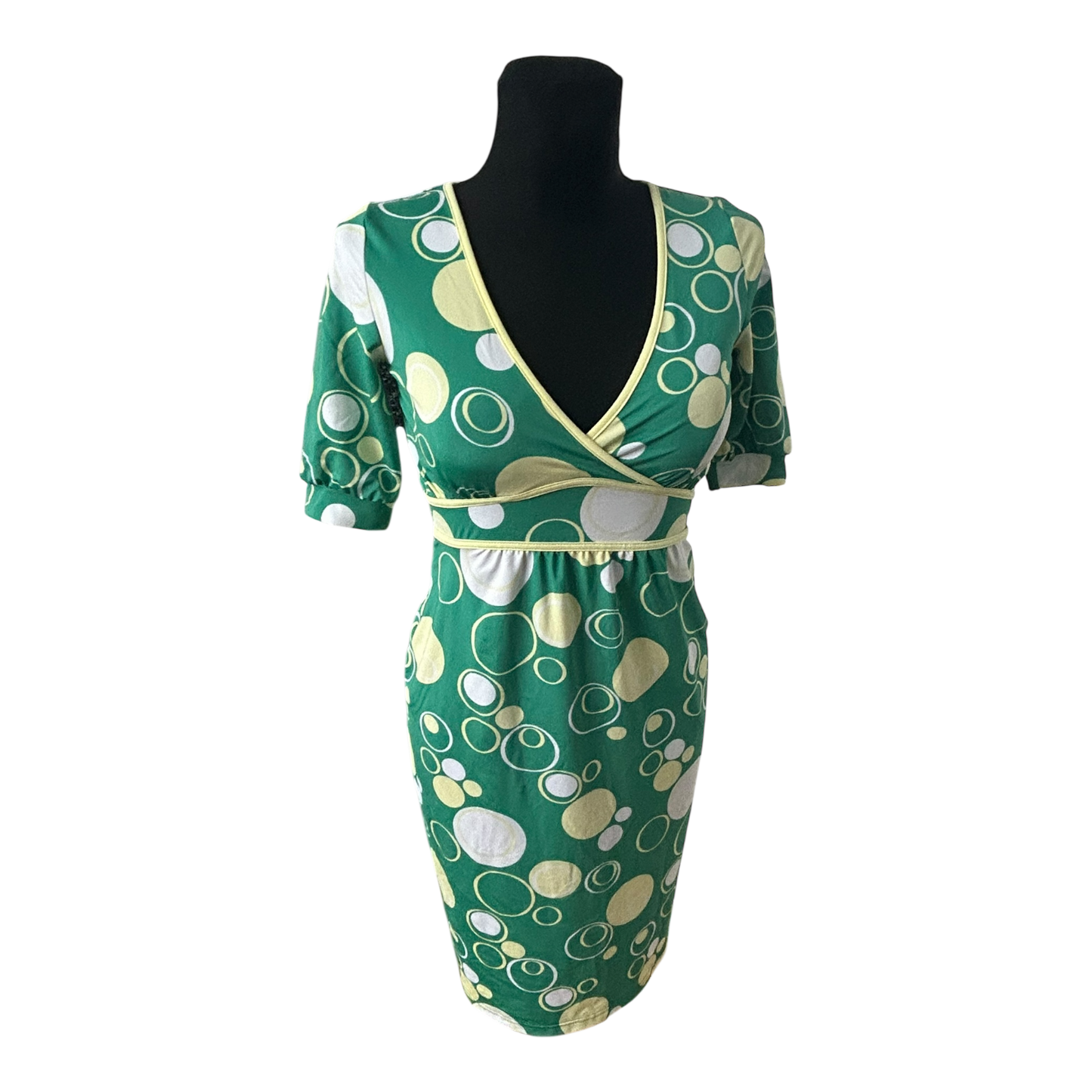 Vero Moda Damenkleid Größe XS Grün Wickeloptik Kurzarm Stretch Midi