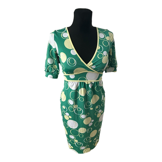 Vero Moda Damenkleid Größe XS Grün Wickeloptik Kurzarm Stretch Midi