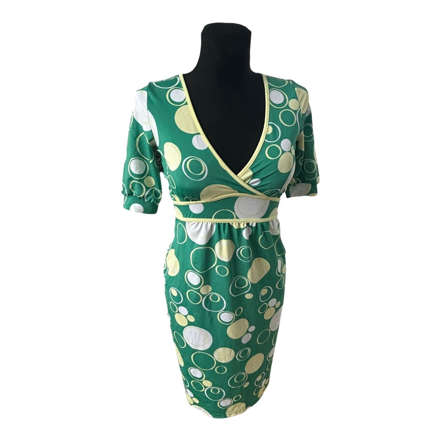 Vero Moda Damenkleid Größe XS Grün Wickeloptik Kurzarm Stretch Midi