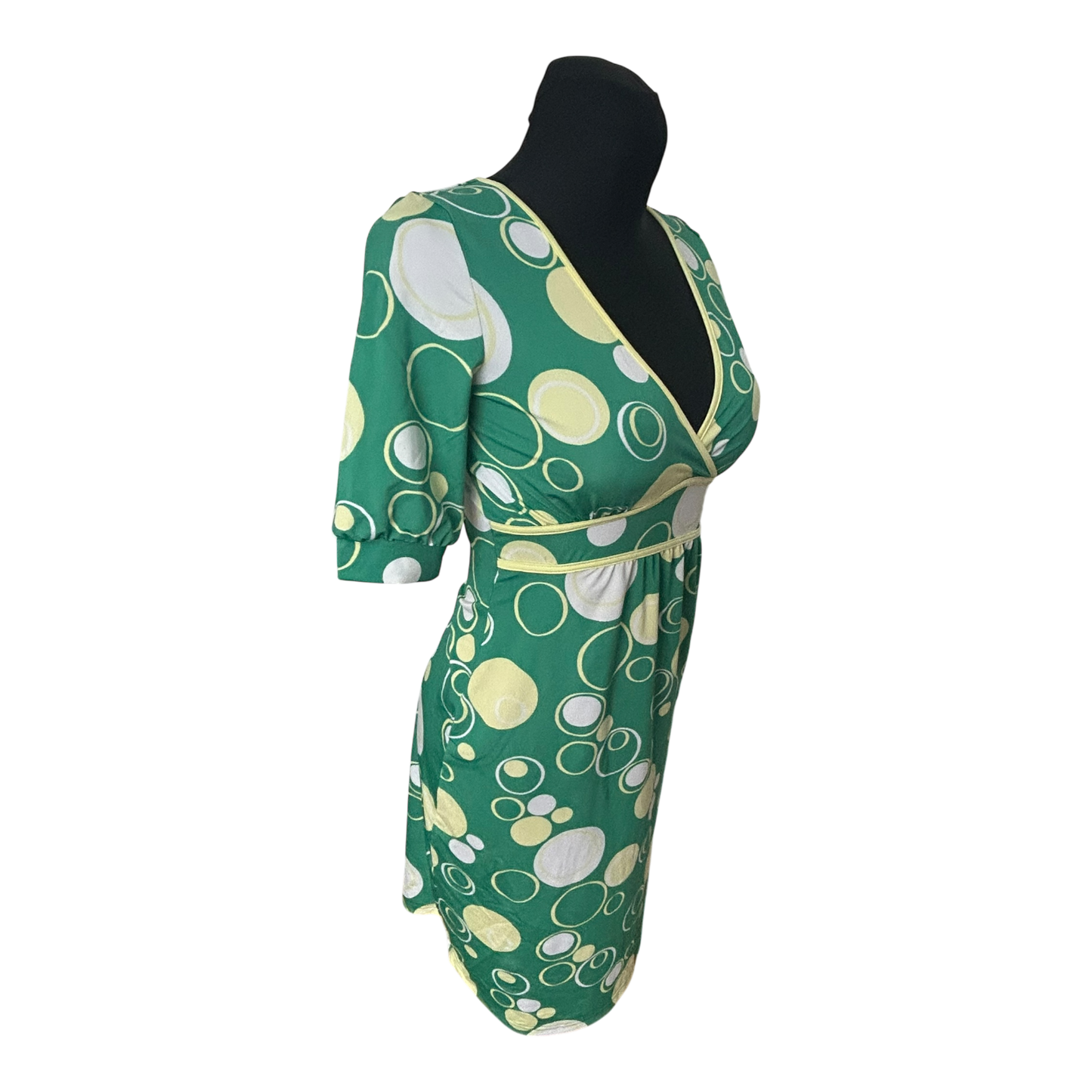 Vero Moda Damenkleid Größe XS Grün Wickeloptik Kurzarm Stretch Midi