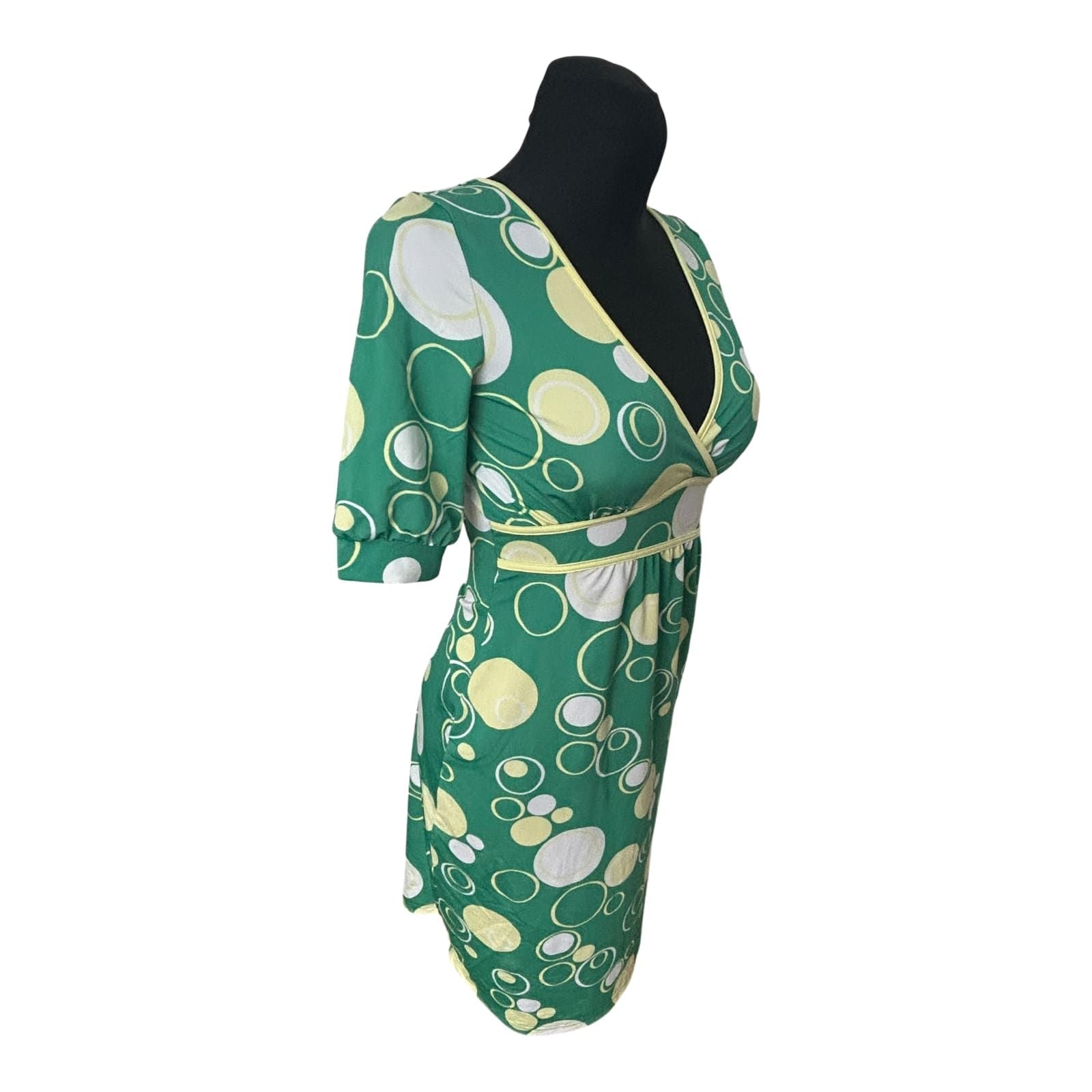 Vero Moda Damenkleid Größe XS Grün Wickeloptik Kurzarm Stretch Midi