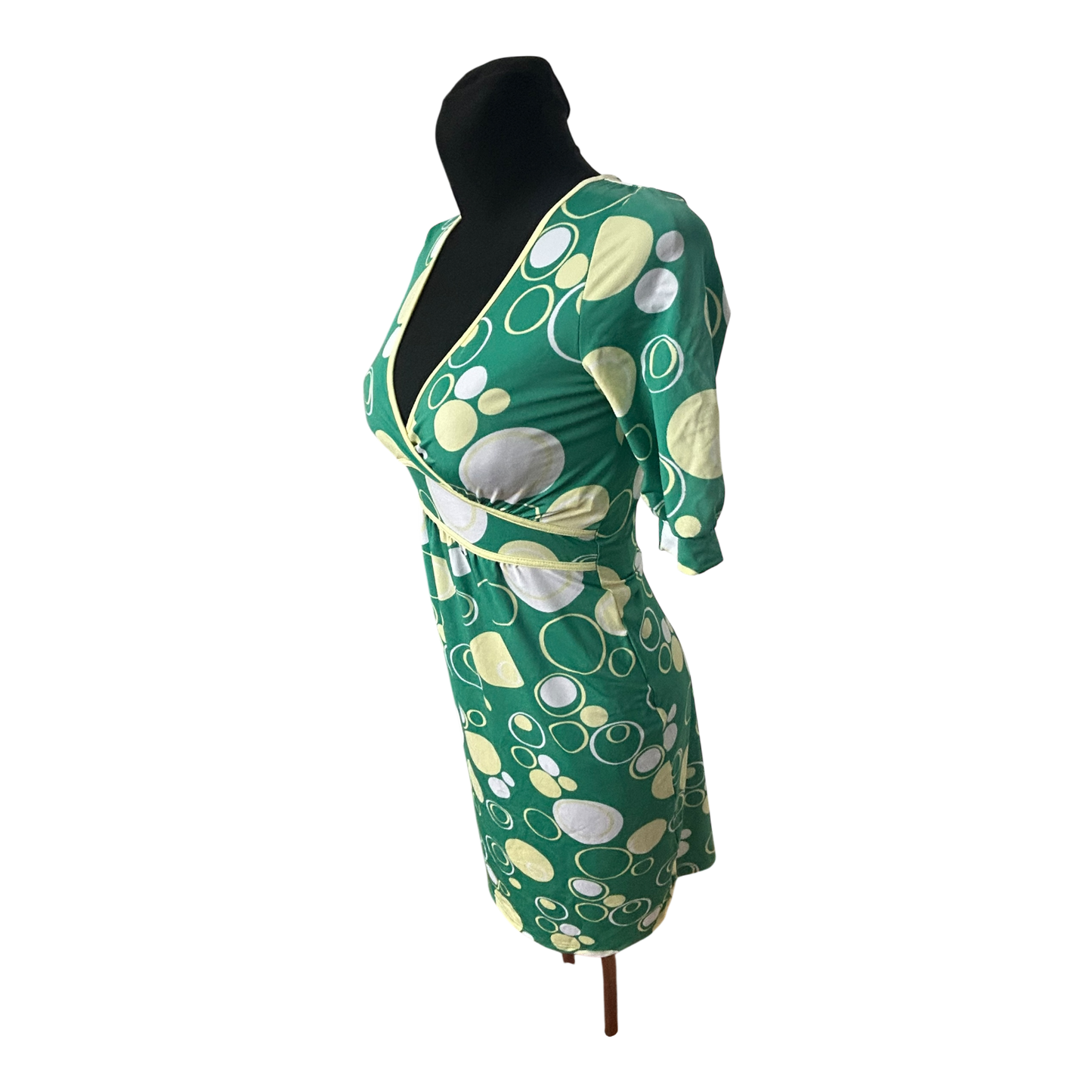 Vero Moda Damenkleid Größe XS Grün Wickeloptik Kurzarm Stretch Midi