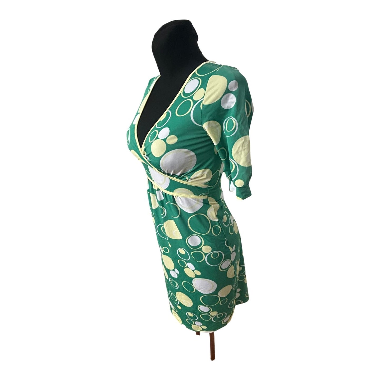 Vero Moda Damenkleid Größe XS Grün Wickeloptik Kurzarm Stretch Midi