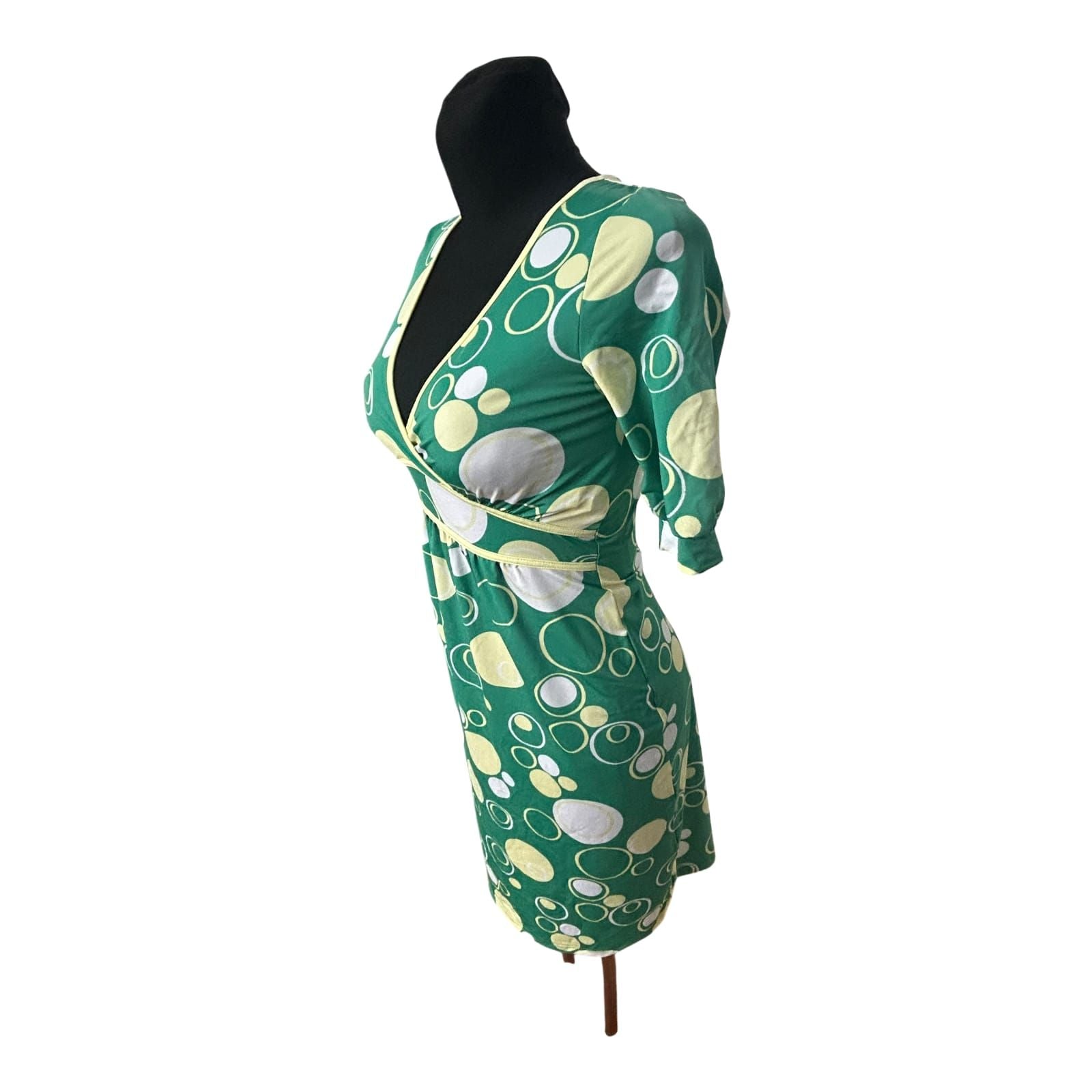 Vero Moda Damenkleid Größe XS Grün Wickeloptik Kurzarm Stretch Midi