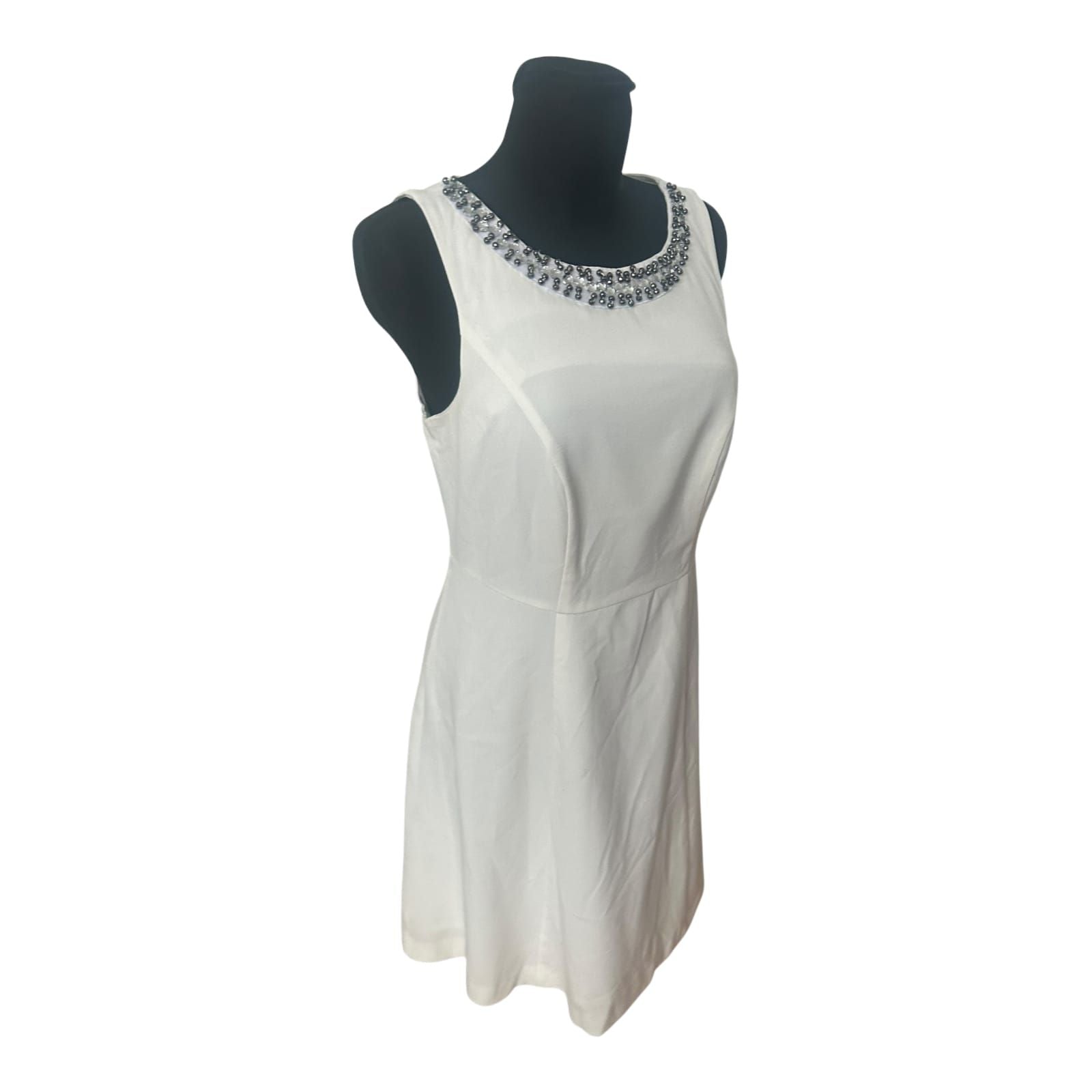 Bodyflirt Kleid Damen Gr 40 Weiß Etuikleid Perlen Elegant Festlich