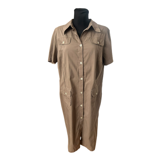 Laura Kent Damenkleid Größe 44 Oliv Kurzarm Knopfleiste Baumwollmix Midi