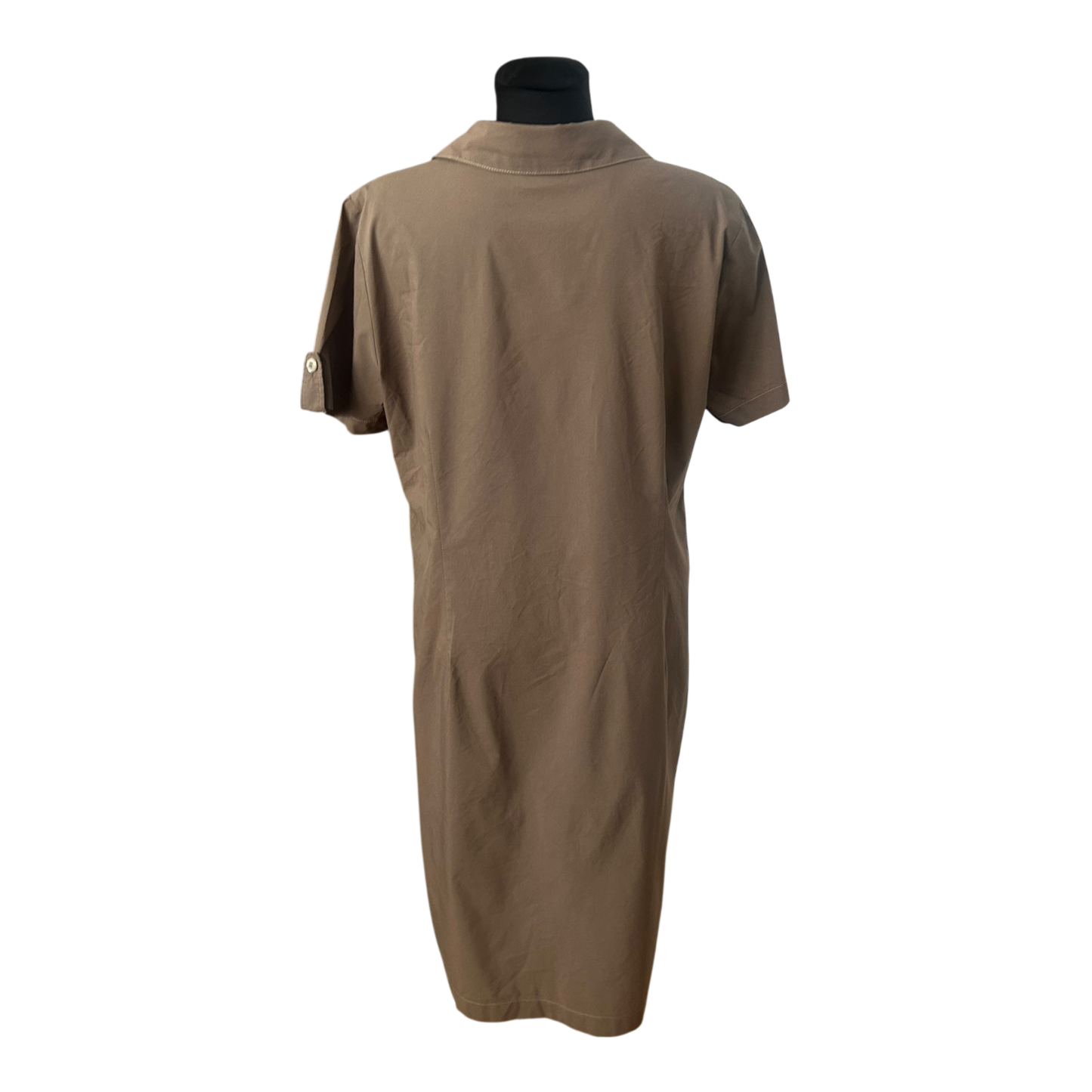 Laura Kent Damenkleid Größe 44 Oliv Kurzarm Knopfleiste Baumwollmix Midi