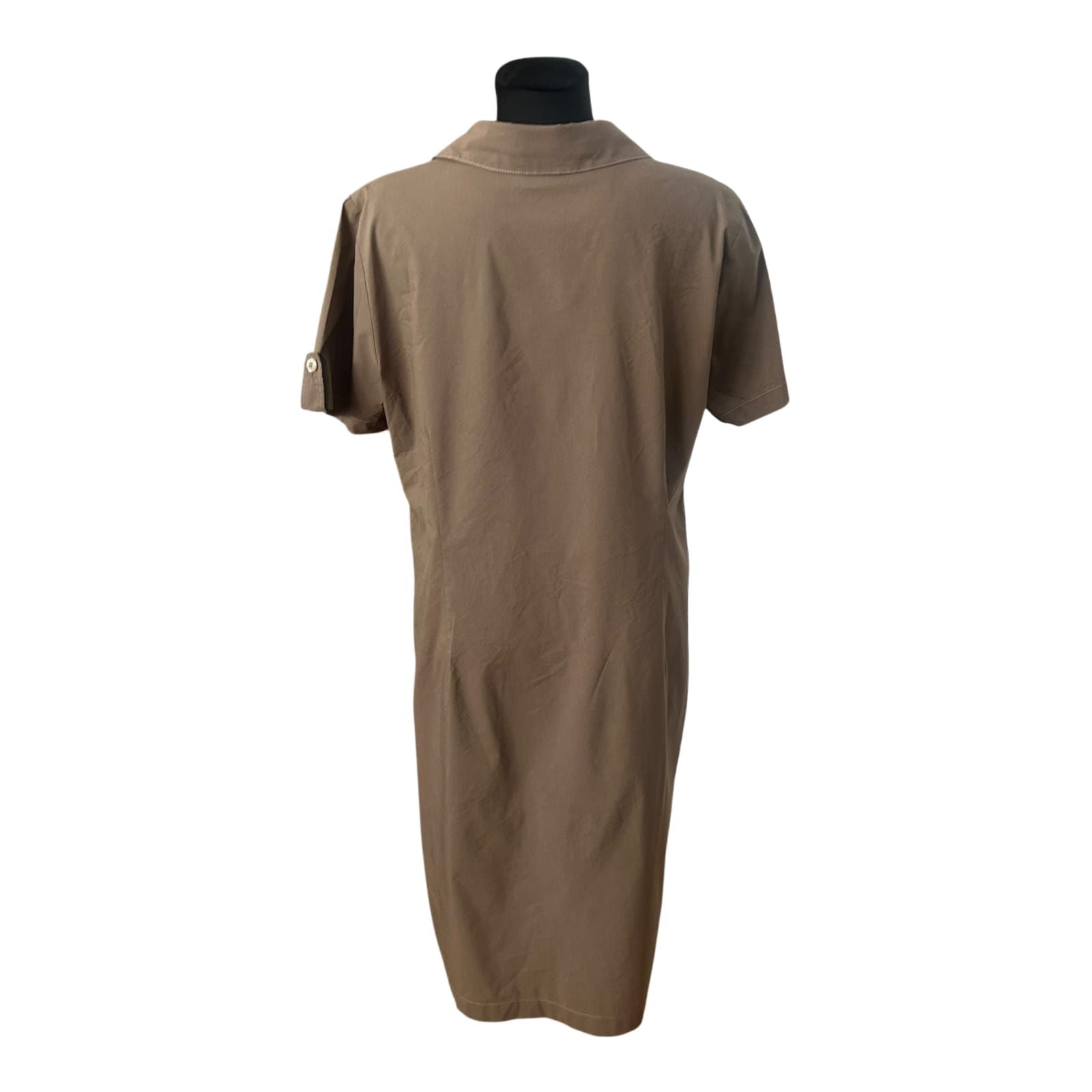 Laura Kent Damenkleid Größe 44 Oliv Kurzarm Knopfleiste Baumwollmix Midi