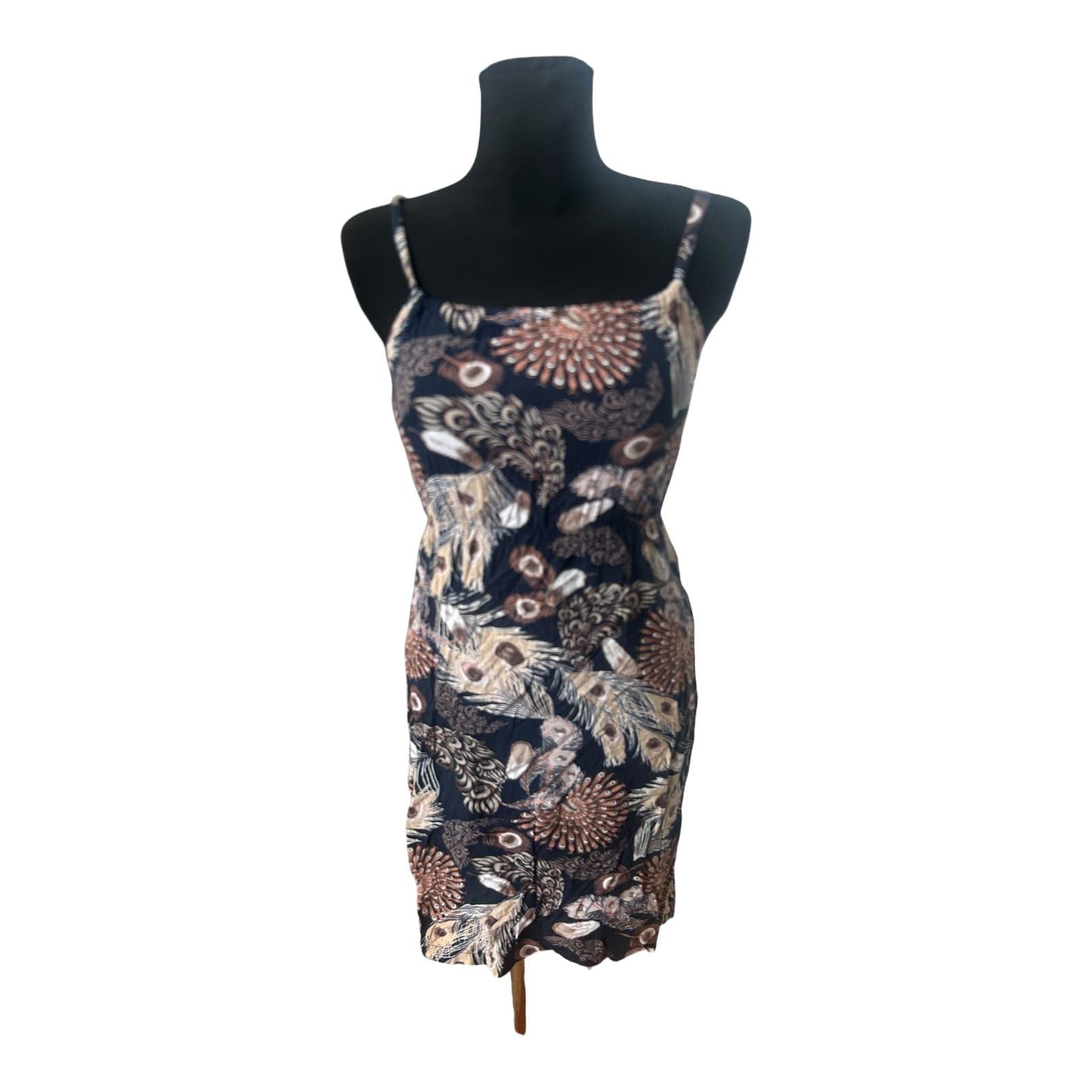 Damen Kleid Trägerkleid XS Blau Muster Sommer Baumwolle Leicht Figurbetont