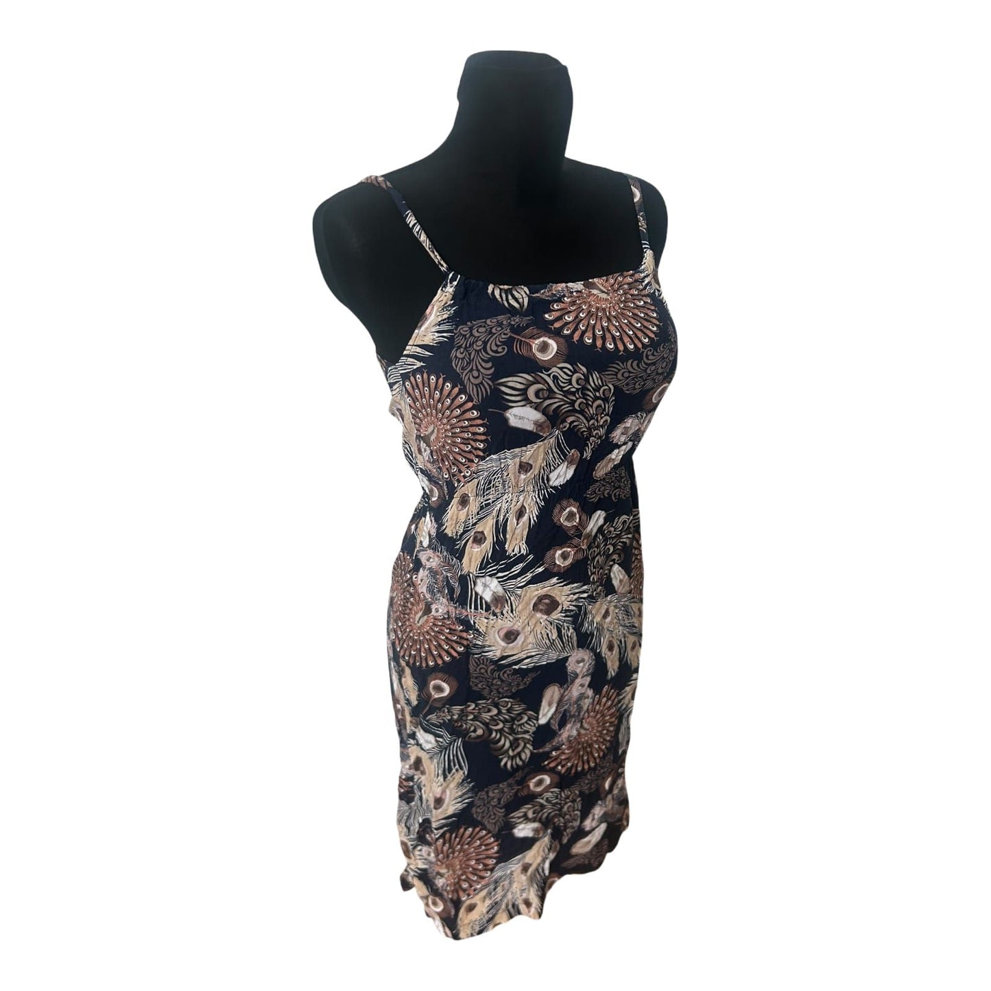 Damen Kleid Trägerkleid XS Blau Muster Sommer Baumwolle Leicht Figurbetont