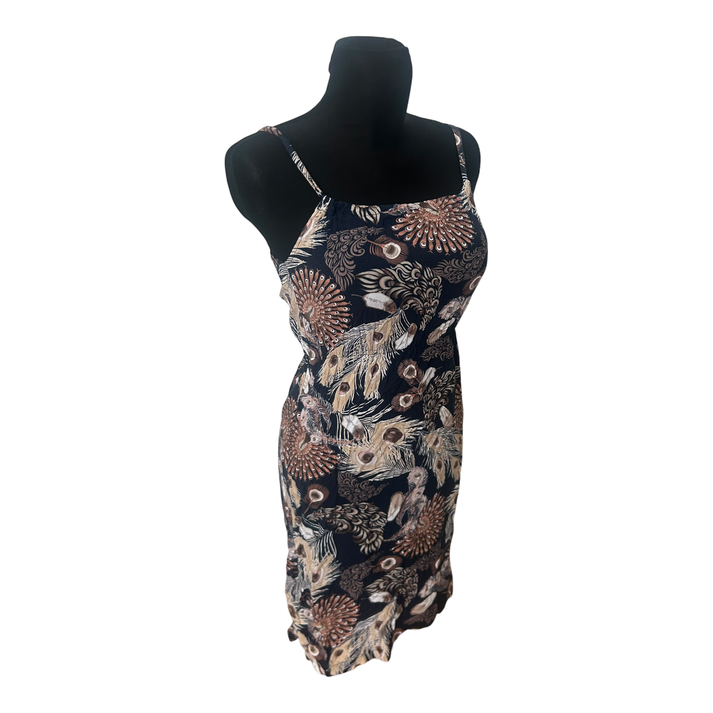 Damen Kleid Trägerkleid XS Blau Muster Sommer Baumwolle Leicht Figurbetont