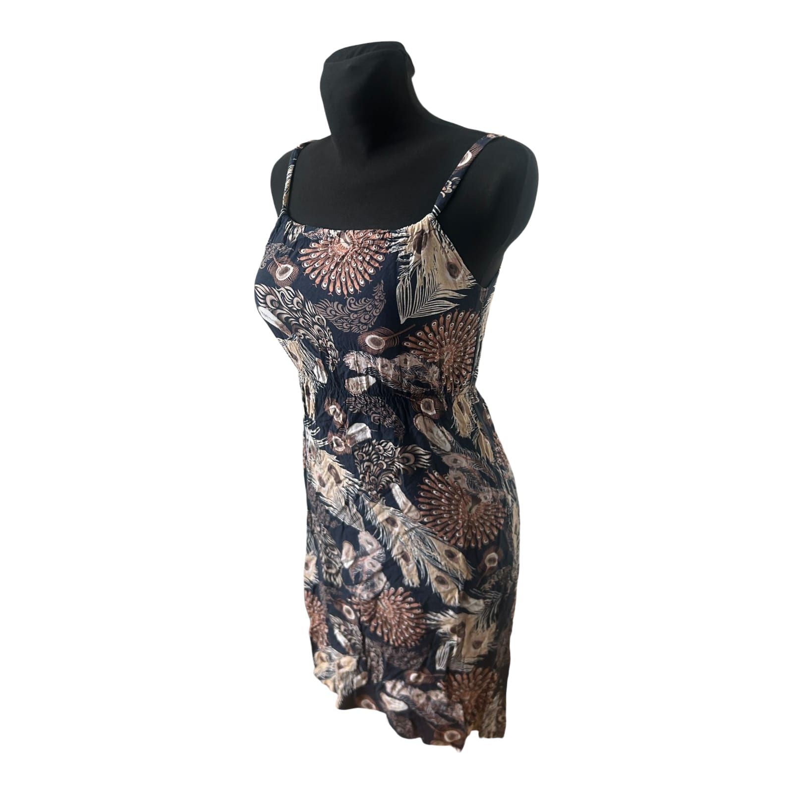 Damen Kleid Trägerkleid XS Blau Muster Sommer Baumwolle Leicht Figurbetont