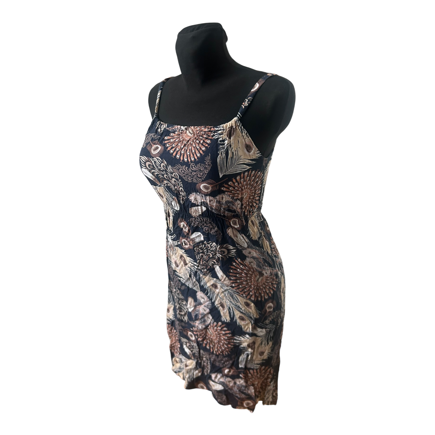 Damen Kleid Trägerkleid XS Blau Muster Sommer Baumwolle Leicht Figurbetont