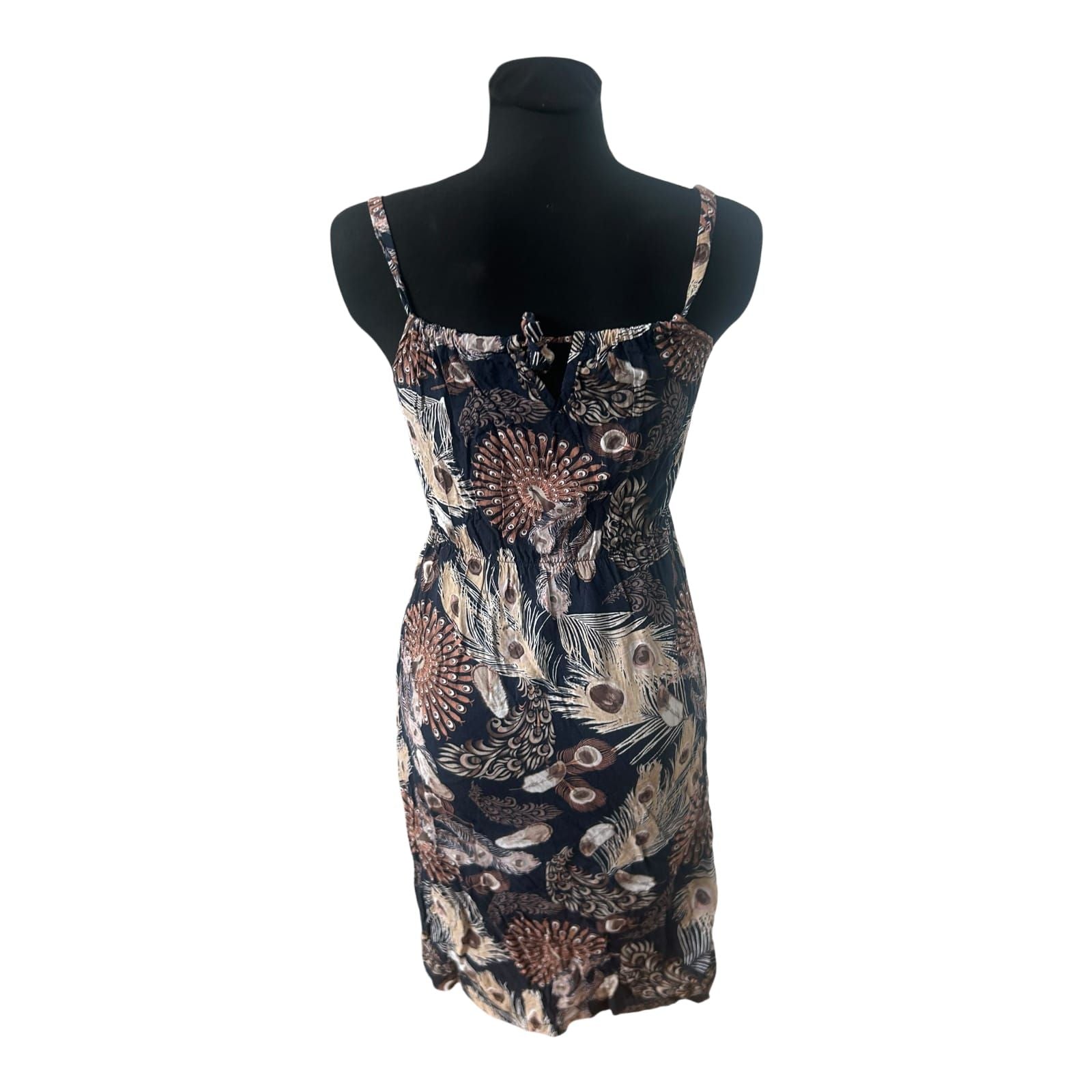 Damen Kleid Trägerkleid XS Blau Muster Sommer Baumwolle Leicht Figurbetont