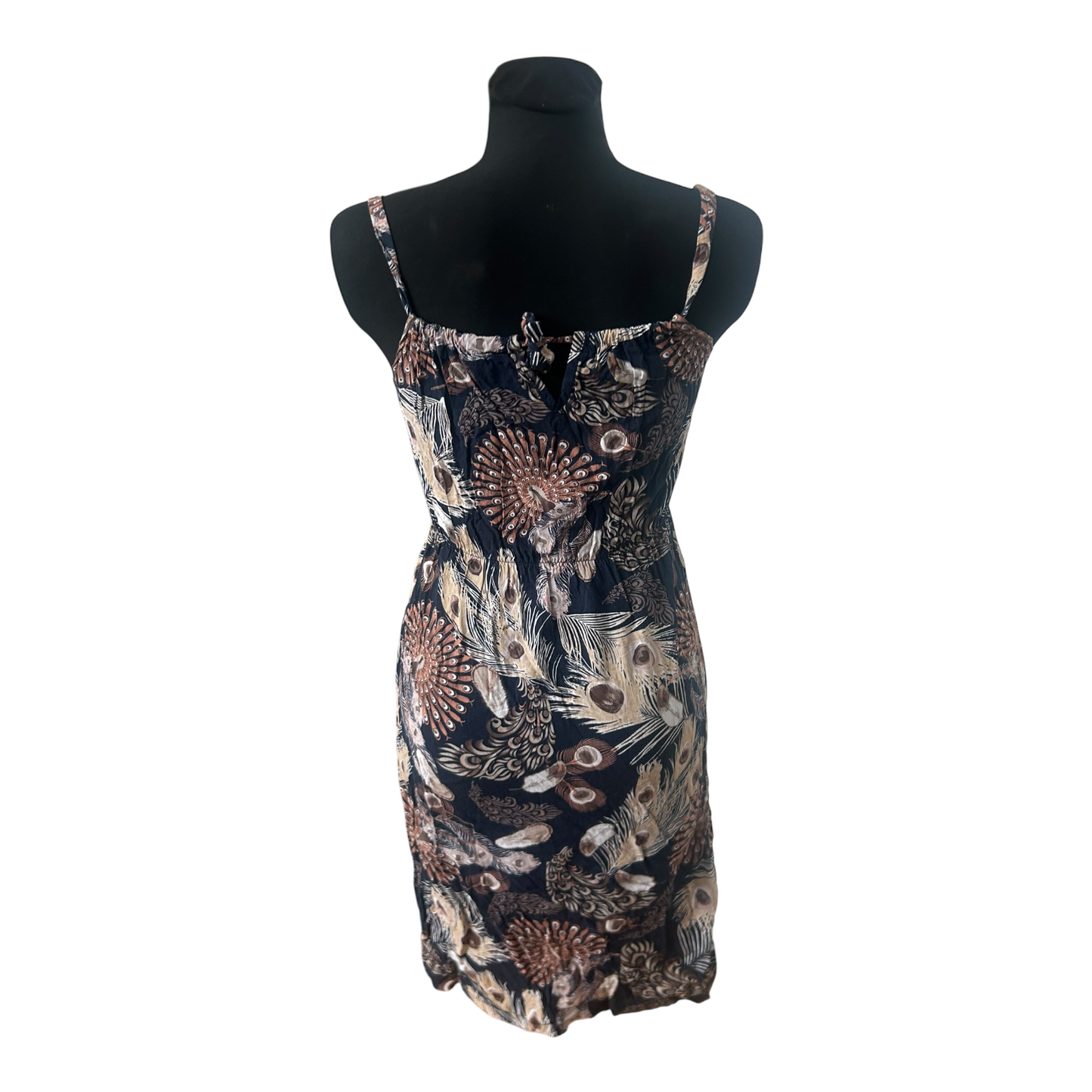 Damen Kleid Trägerkleid XS Blau Muster Sommer Baumwolle Leicht Figurbetont