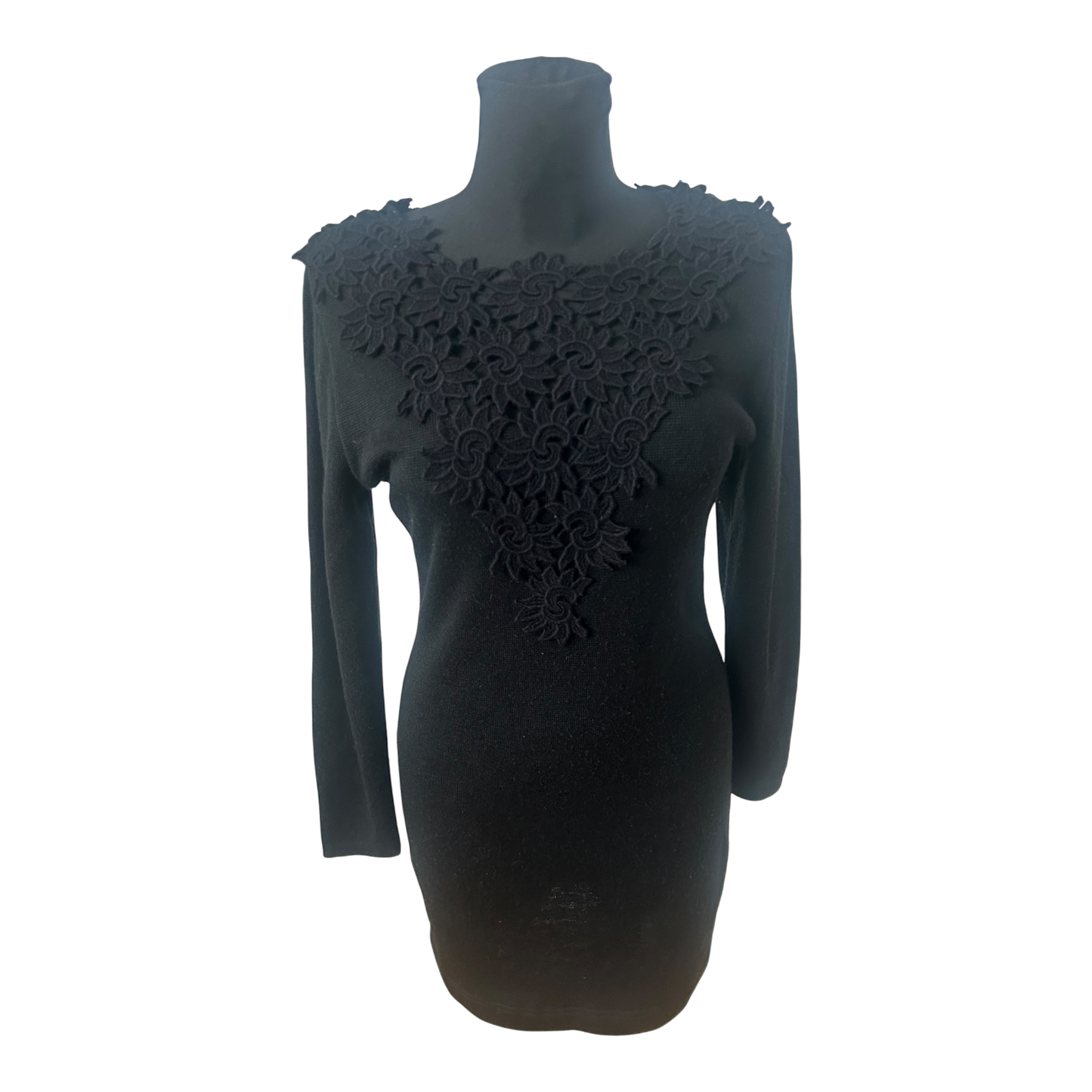 Le Panne di Lana Damenkleid Größe 38 Spitze Wolle Schwarz Langarm