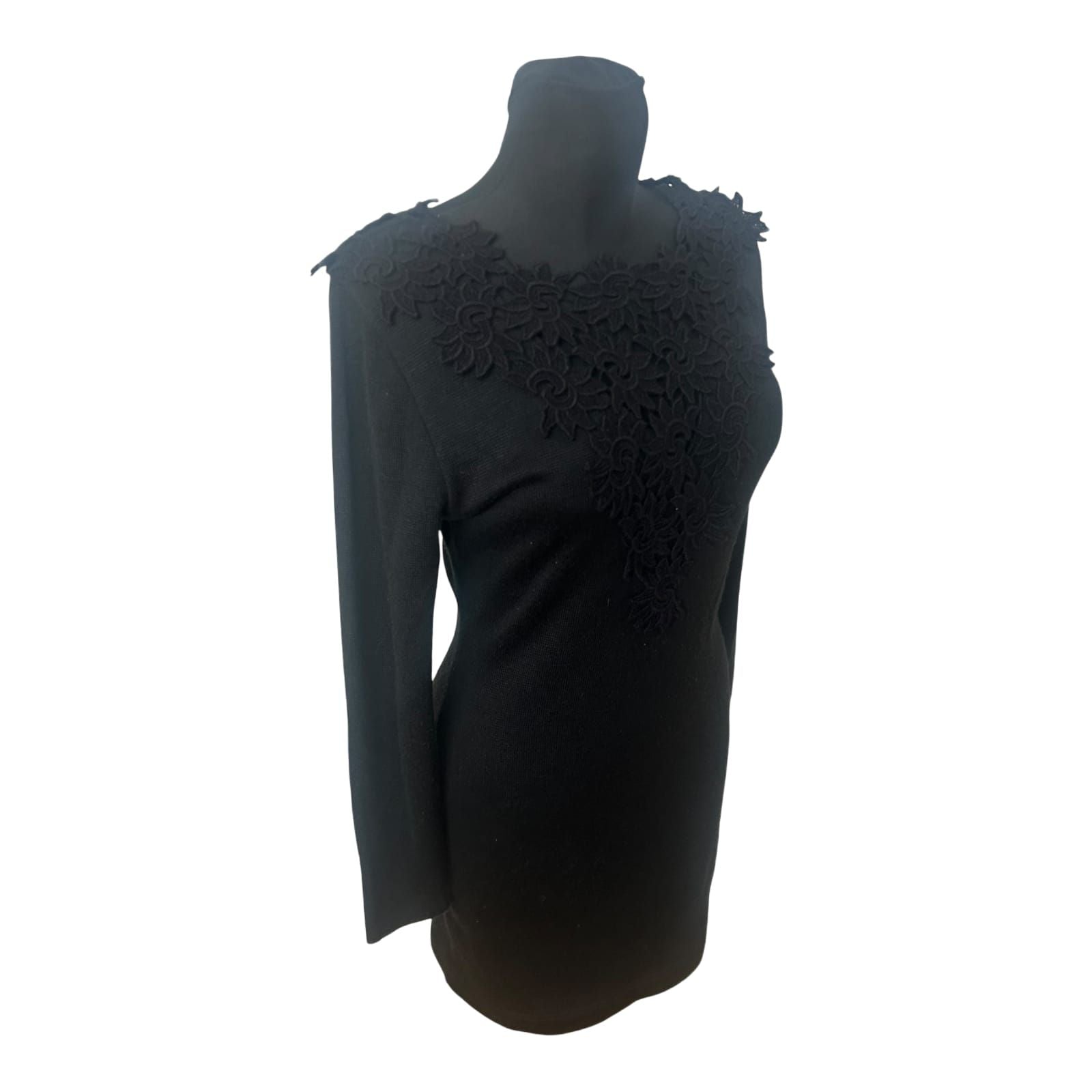 Le Panne di Lana Damenkleid Größe 38 Spitze Wolle Schwarz Langarm