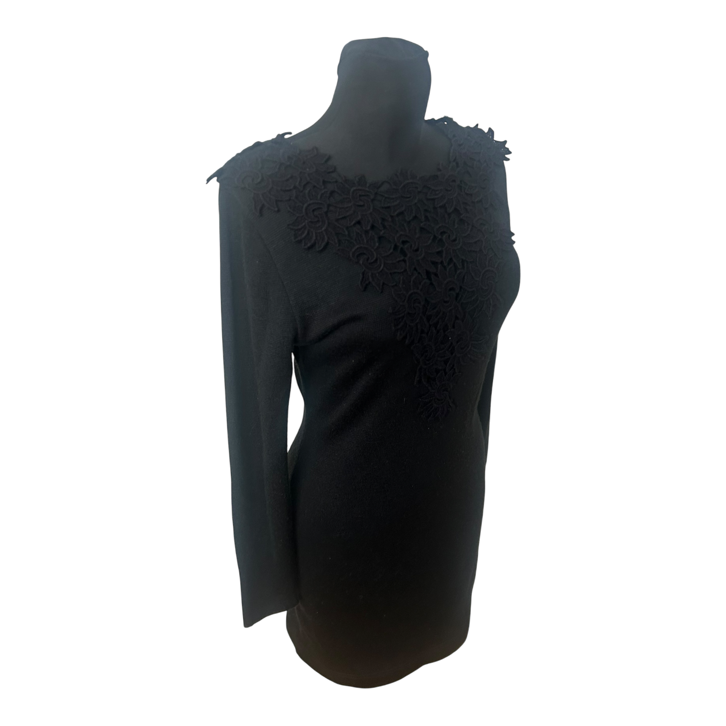 Le Panne di Lana Damenkleid Größe 38 Spitze Wolle Schwarz Langarm