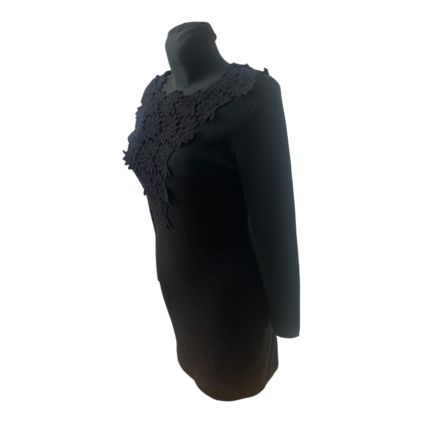 Le Panne di Lana Damenkleid Größe 38 Spitze Wolle Schwarz Langarm