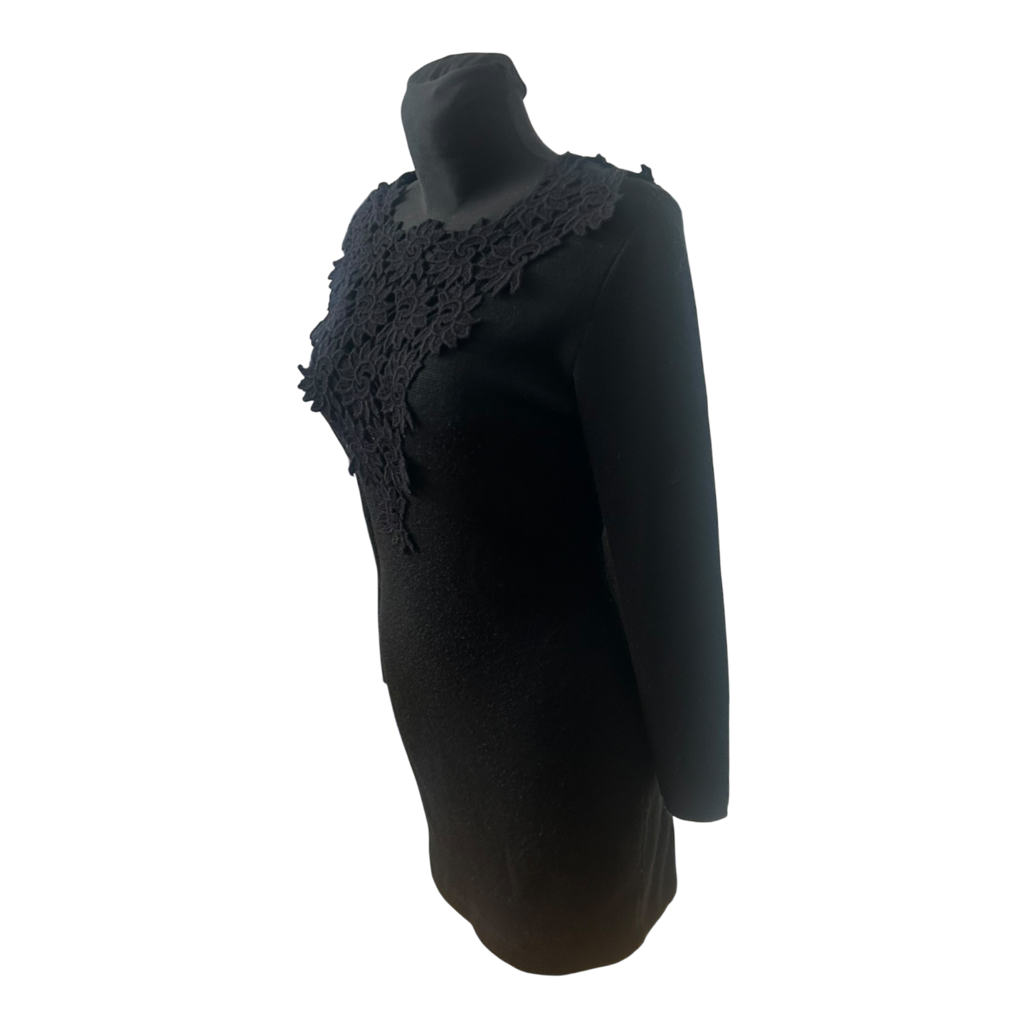 Le Panne di Lana Damenkleid Größe 38 Spitze Wolle Schwarz Langarm