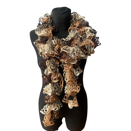 Großer Damen Schal gehäkelt braun weich strukturiert extravagant