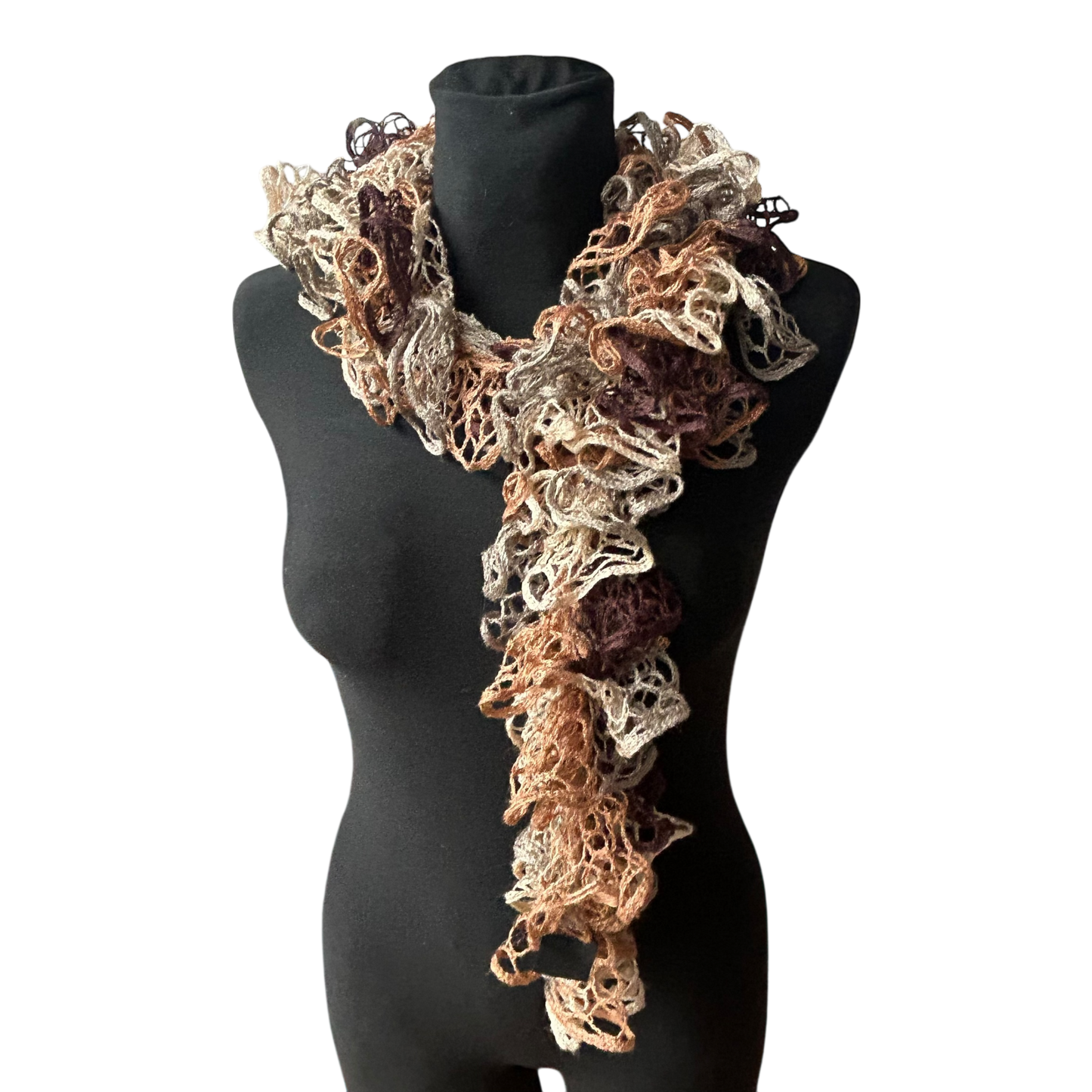 Großer Damen Schal gehäkelt braun weich strukturiert extravagant
