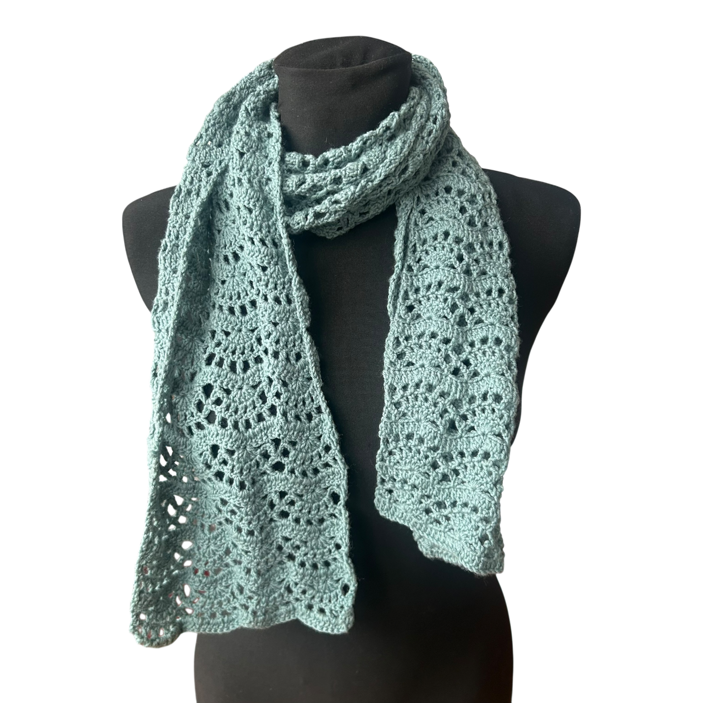 Damen Strick Schal Mint Lochmuster Häkeloptik Baumwollmix weich elegant
