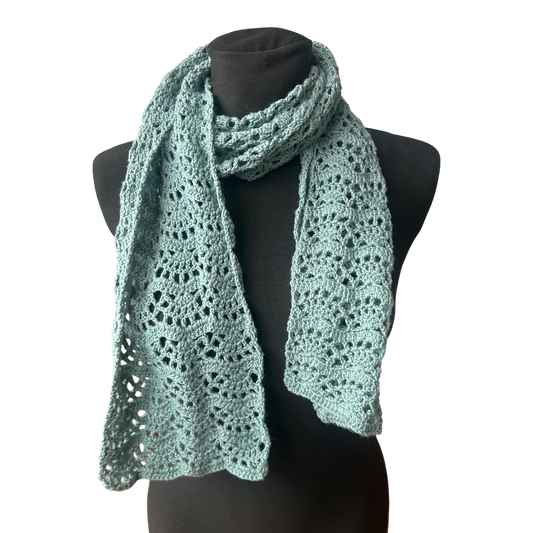Damen Strick Schal Mint Lochmuster Häkeloptik Baumwollmix weich elegant