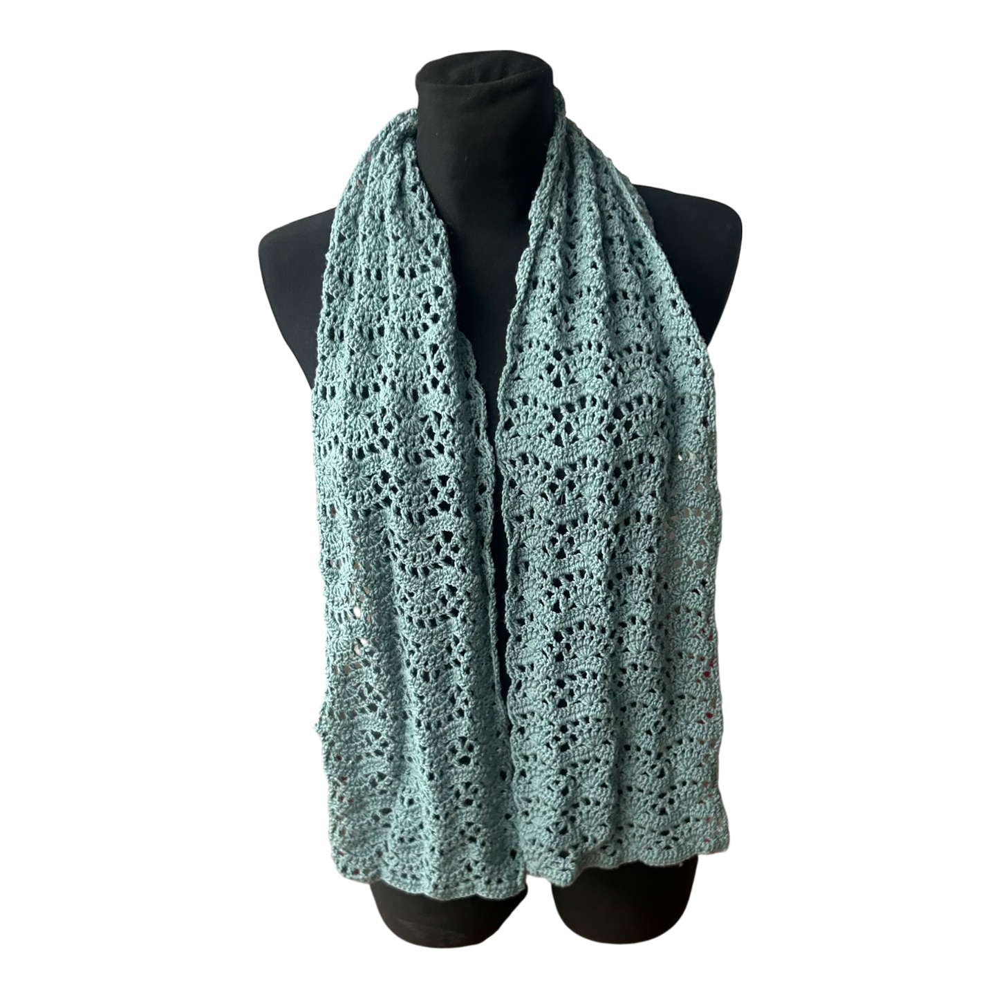 Damen Strick Schal Mint Lochmuster Häkeloptik Baumwollmix weich elegant