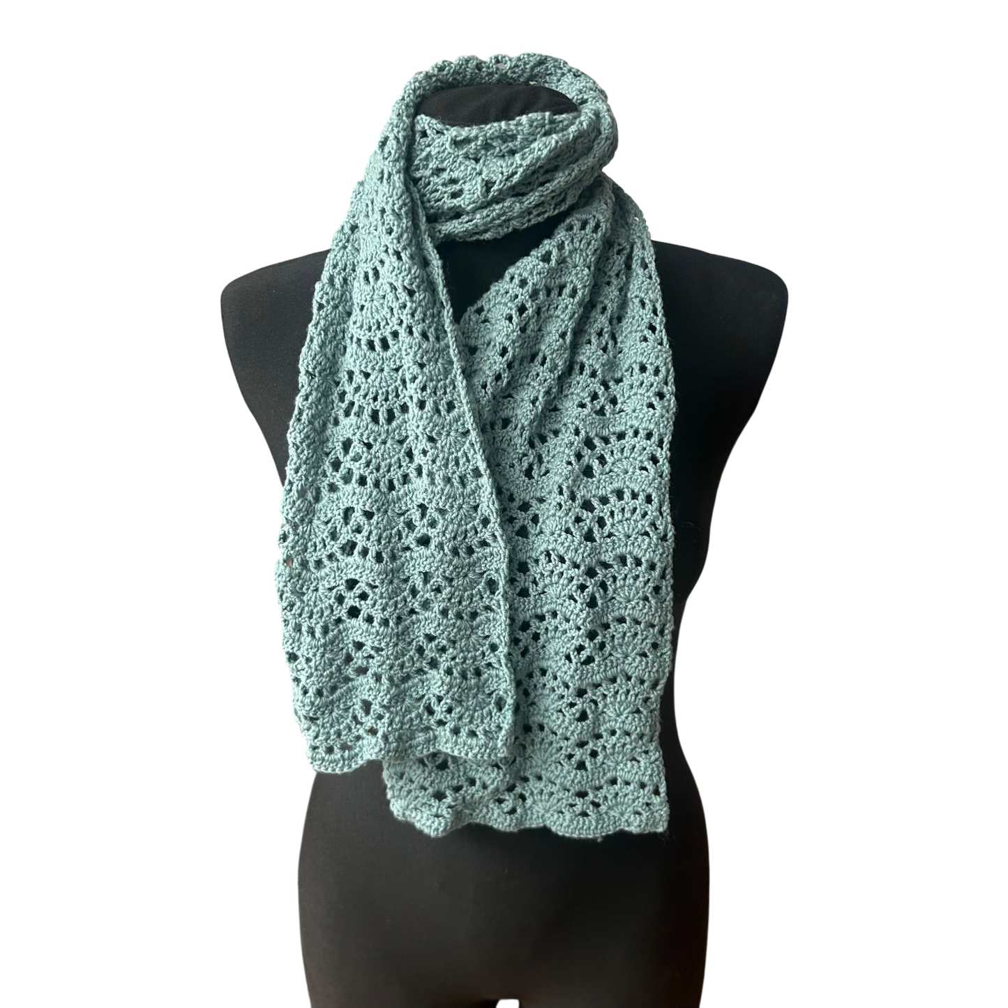 Damen Strick Schal Mint Lochmuster Häkeloptik Baumwollmix weich elegant