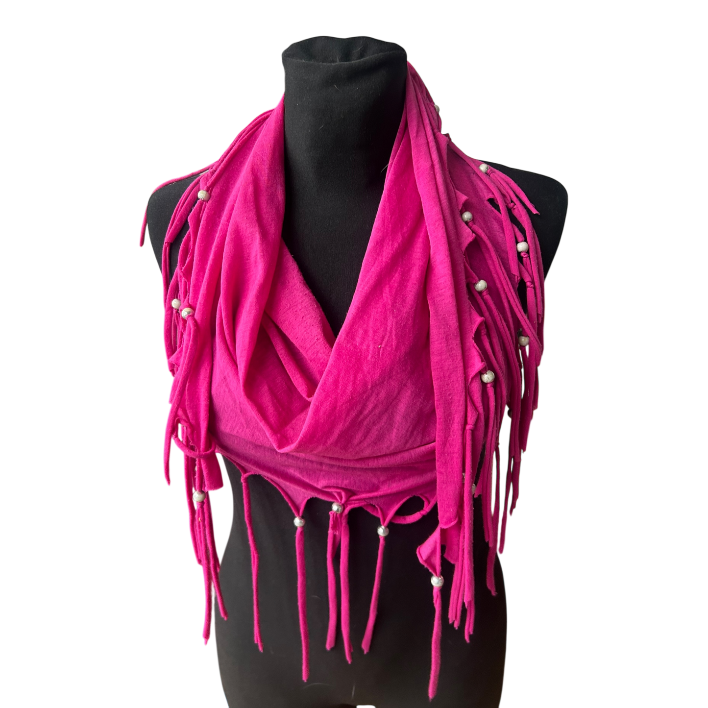 Damen Schal Pink mit Fransen Perlen weich leicht Sommer Tuch