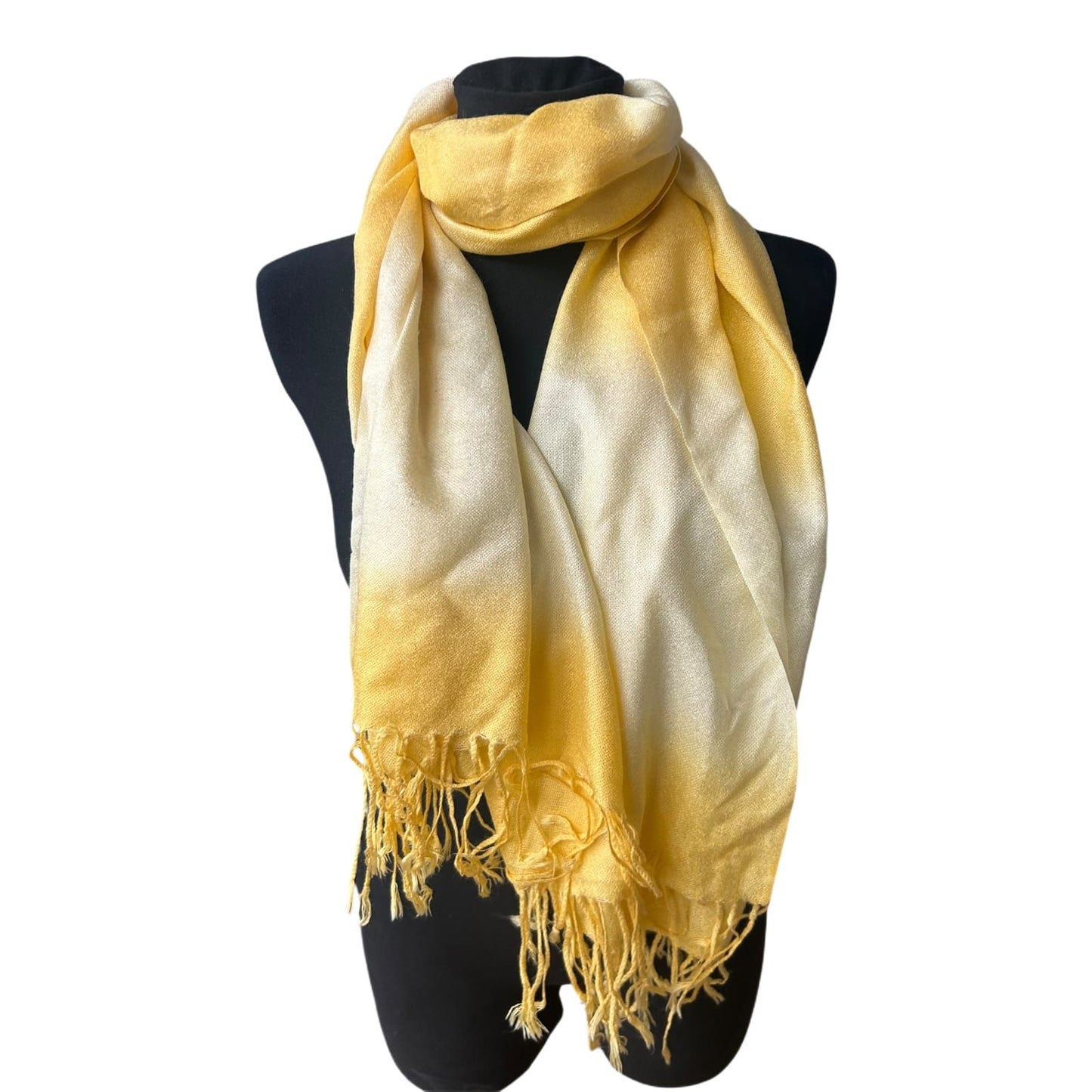 Damen Schal sonnengelb leicht weich mit Fransen Sommer Tuch Elegant Lang Fein