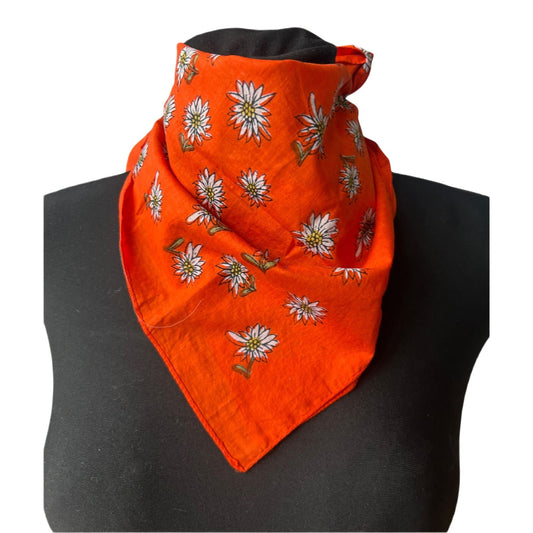 Damen Halstuch Baumwolle Orange Blumen Floral Sommer Tuch