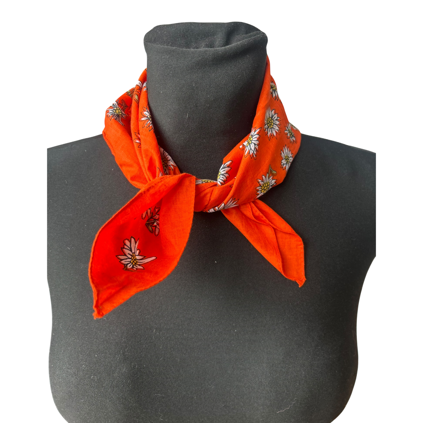Damen Halstuch Baumwolle Orange Blumen Floral Sommer Tuch